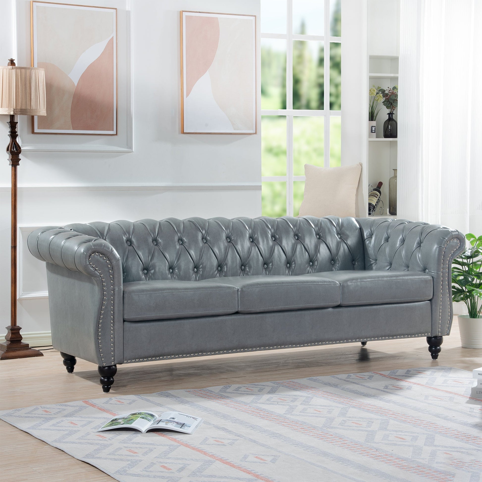 Rolled Arm Chesterfield 3 Seater Sofa-4