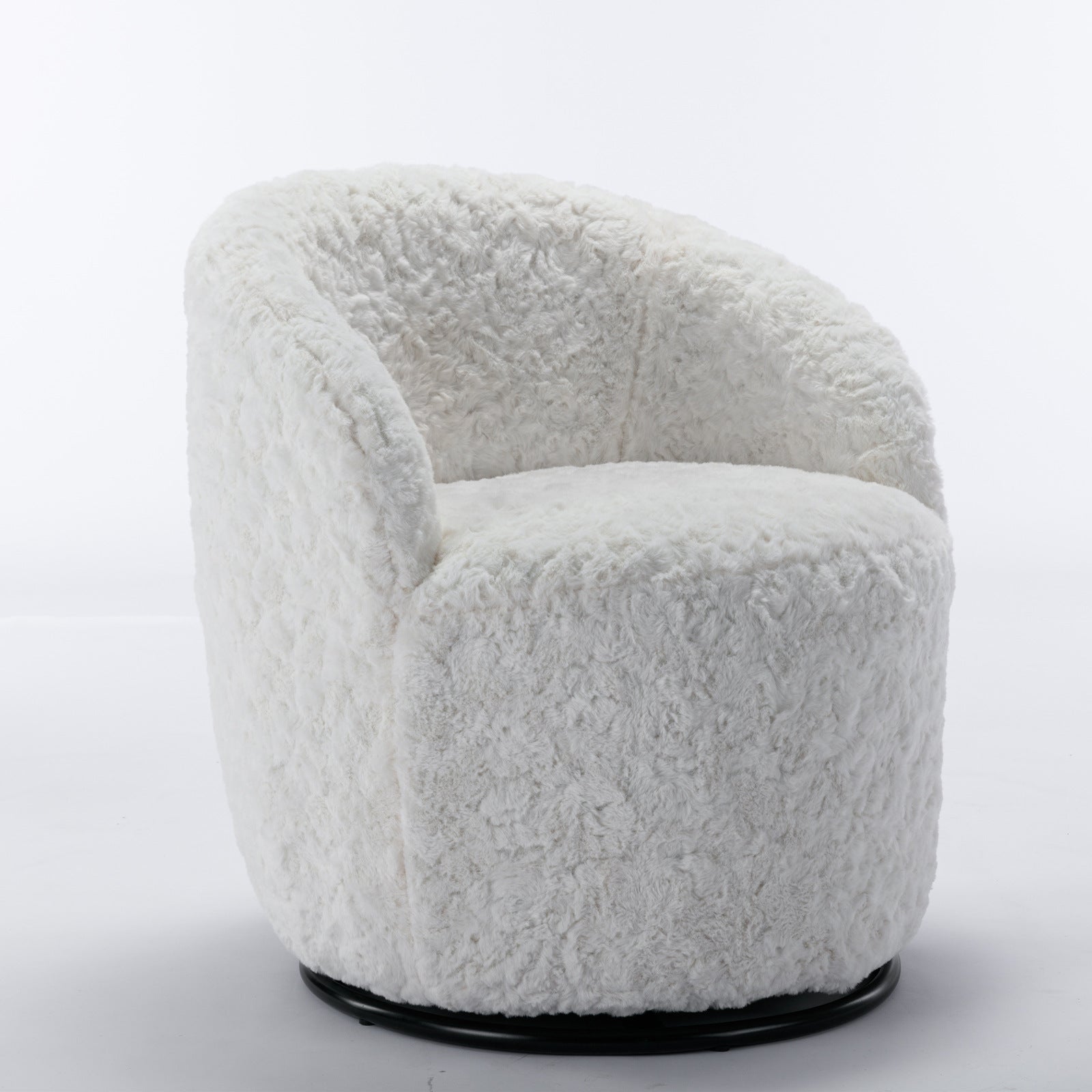 A&A Furniture,Artificial Rabbit Hair Fabric Swivel Accent Armchair Barrel Chair-2