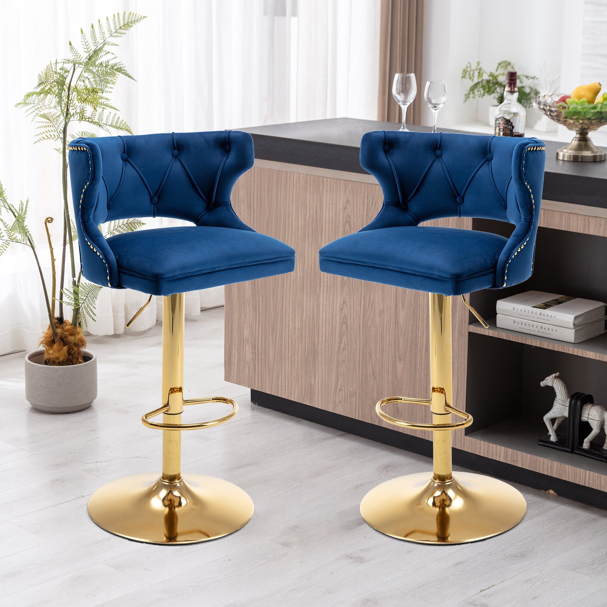 Set of 2 Modern Fashionable Velvet Bar Stools-1