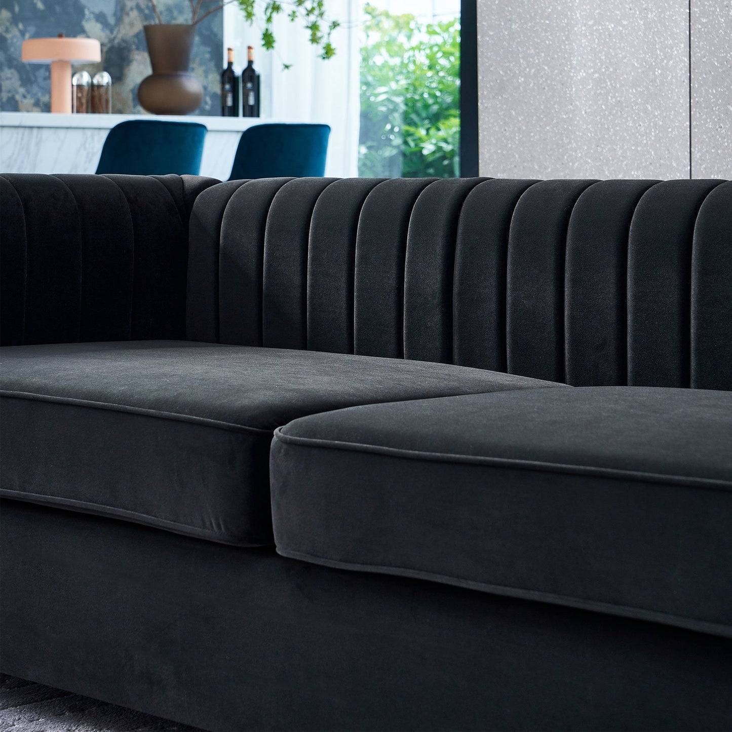 Modern Velvet Sofa in Black-5