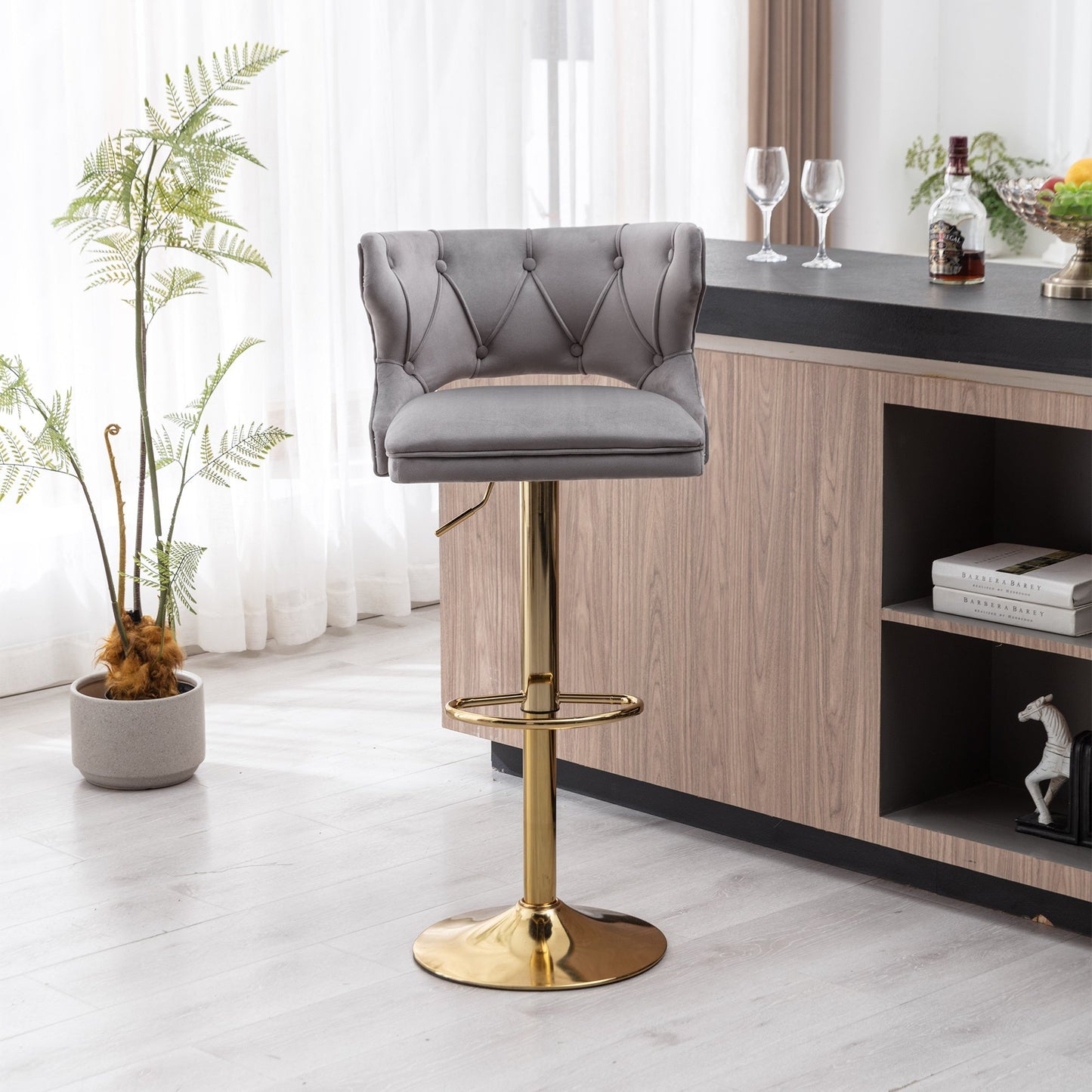 Set of 2 Modern Fashionable Velvet Bar Stools-6