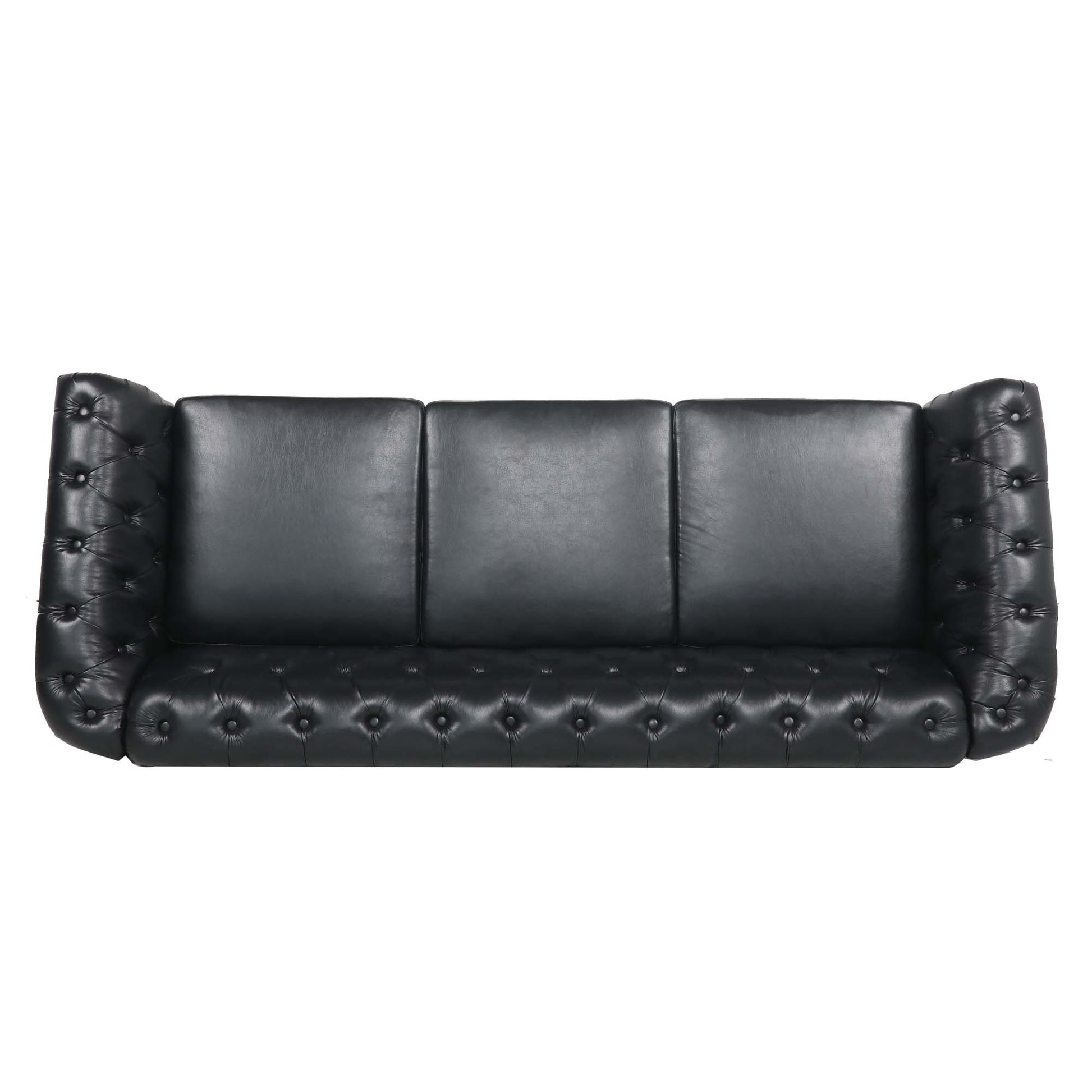 Black PU Rolled Arm Chesterfield Three Seater Sofa-6