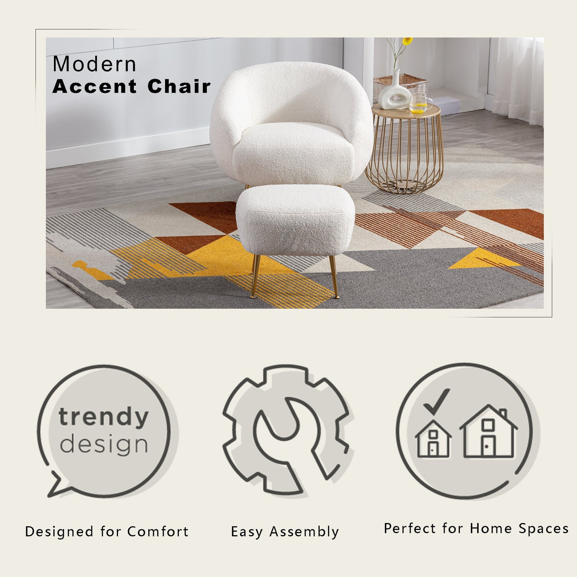 Modern Comfy Leisure Accent Chair with Ottoman-24