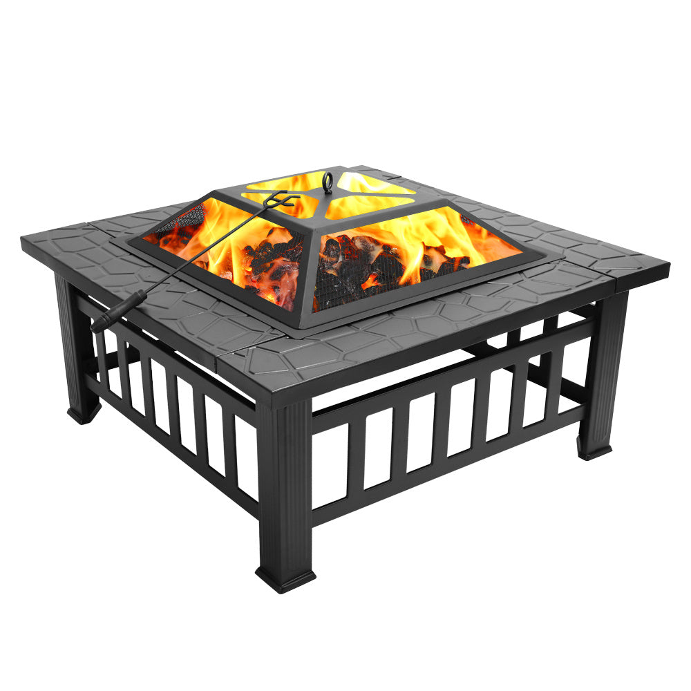 32 Inch Heavy Duty 3 in 1 Metal Square Patio Firepit Table-0