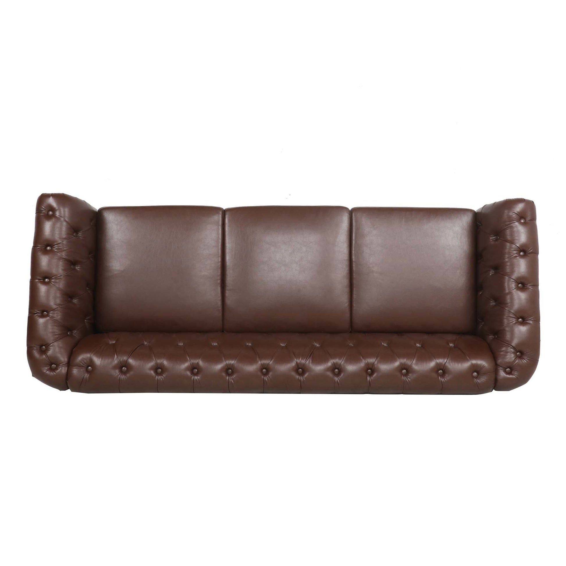 Dark Brown PU Rolled Arm Chesterfield 3 Seater Sofa-10