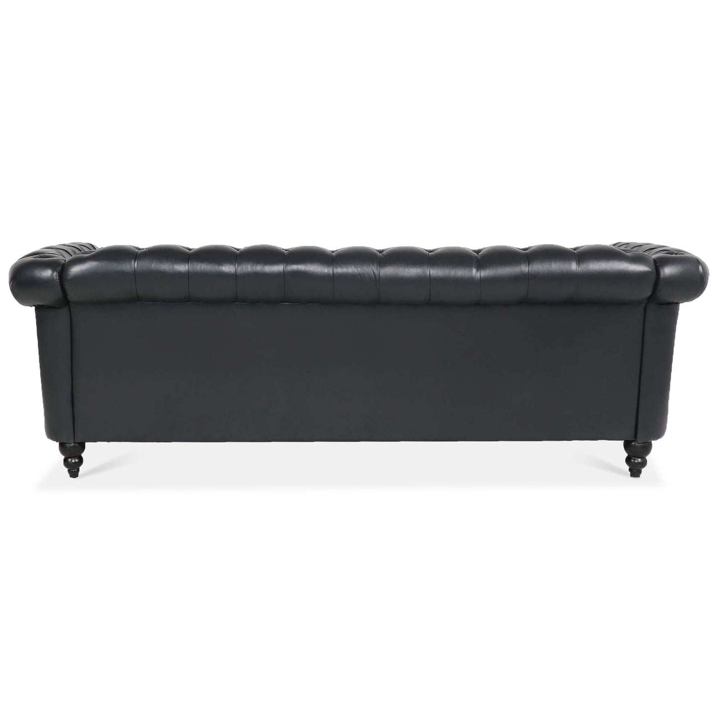 Black PU Rolled Arm Chesterfield Three Seater Sofa-5