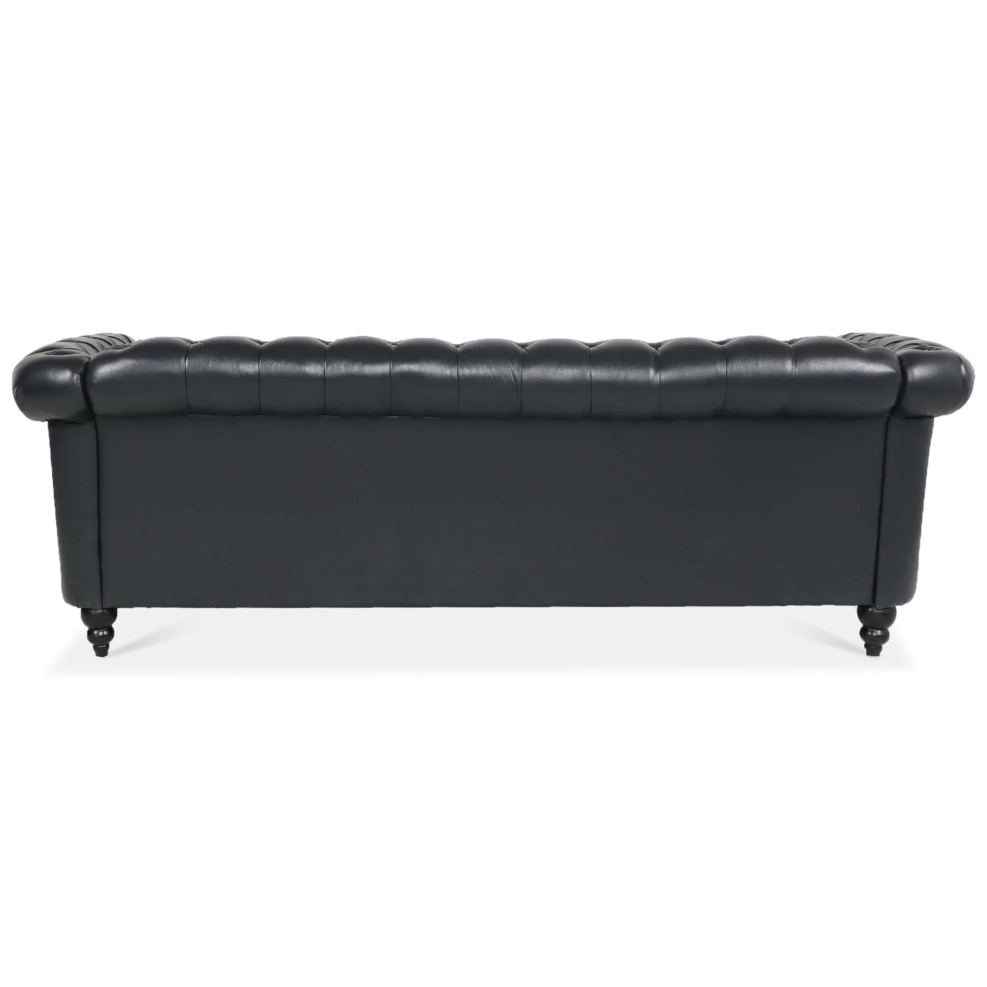 Black PU Rolled Arm Chesterfield Three Seater Sofa-5