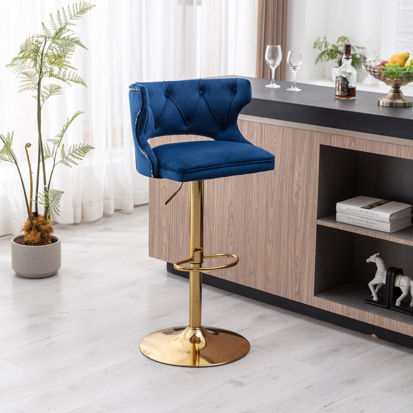 Set of 2 Modern Fashionable Velvet Bar Stools-7