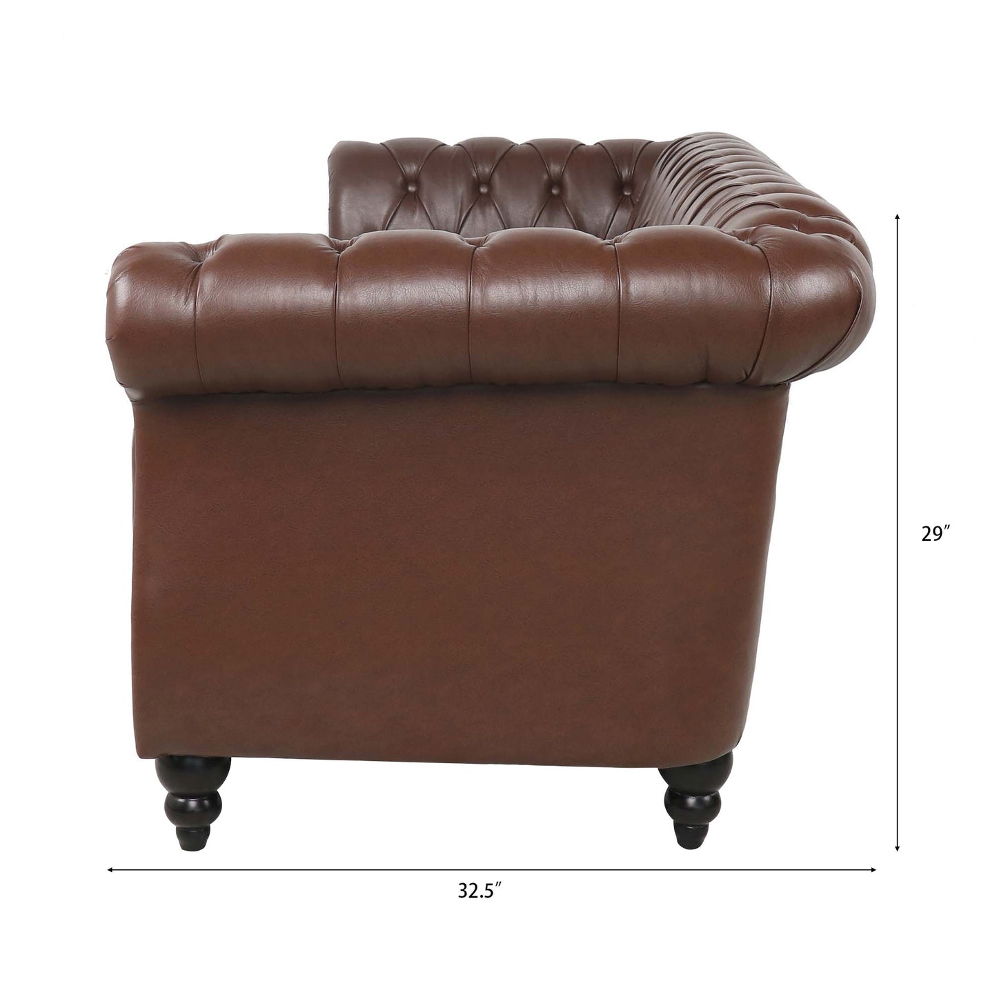 Dark Brown PU Rolled Arm Chesterfield 3 Seater Sofa-11