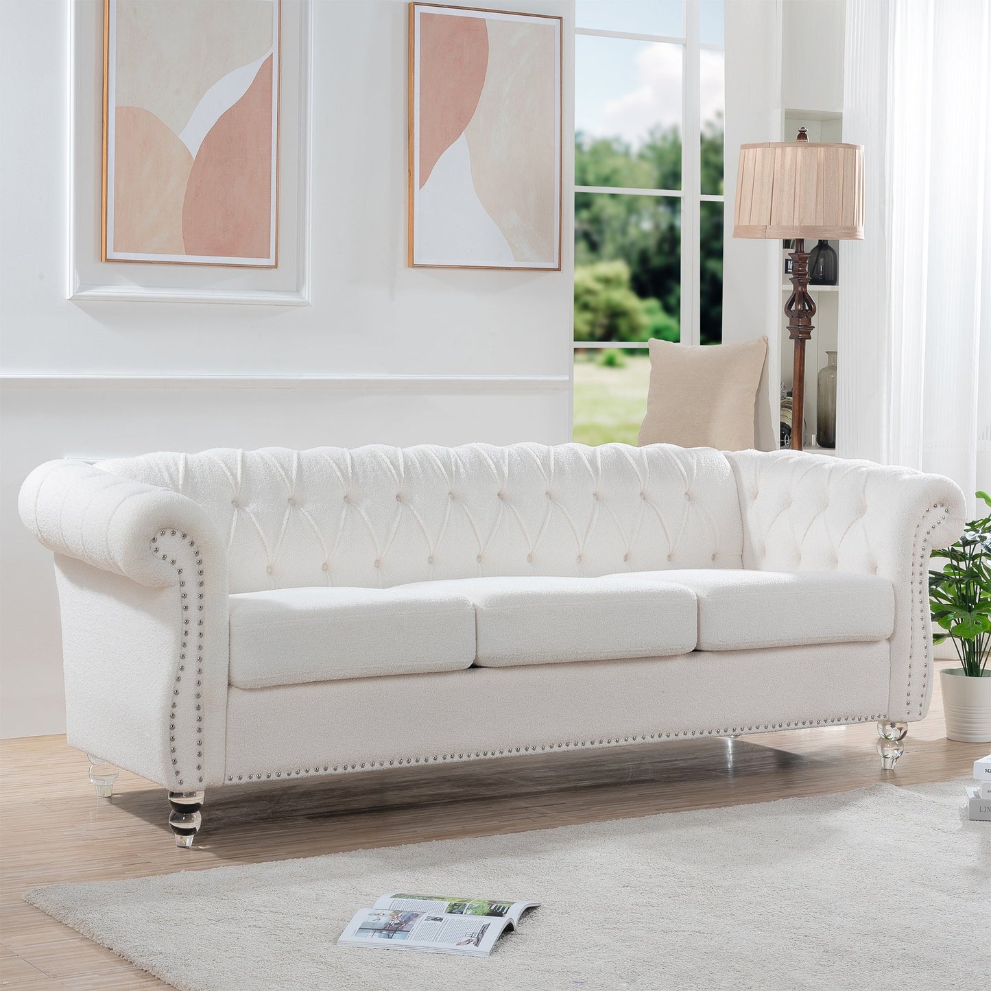 Rolled Arm Chesterfield 3 Seater Sofa-2