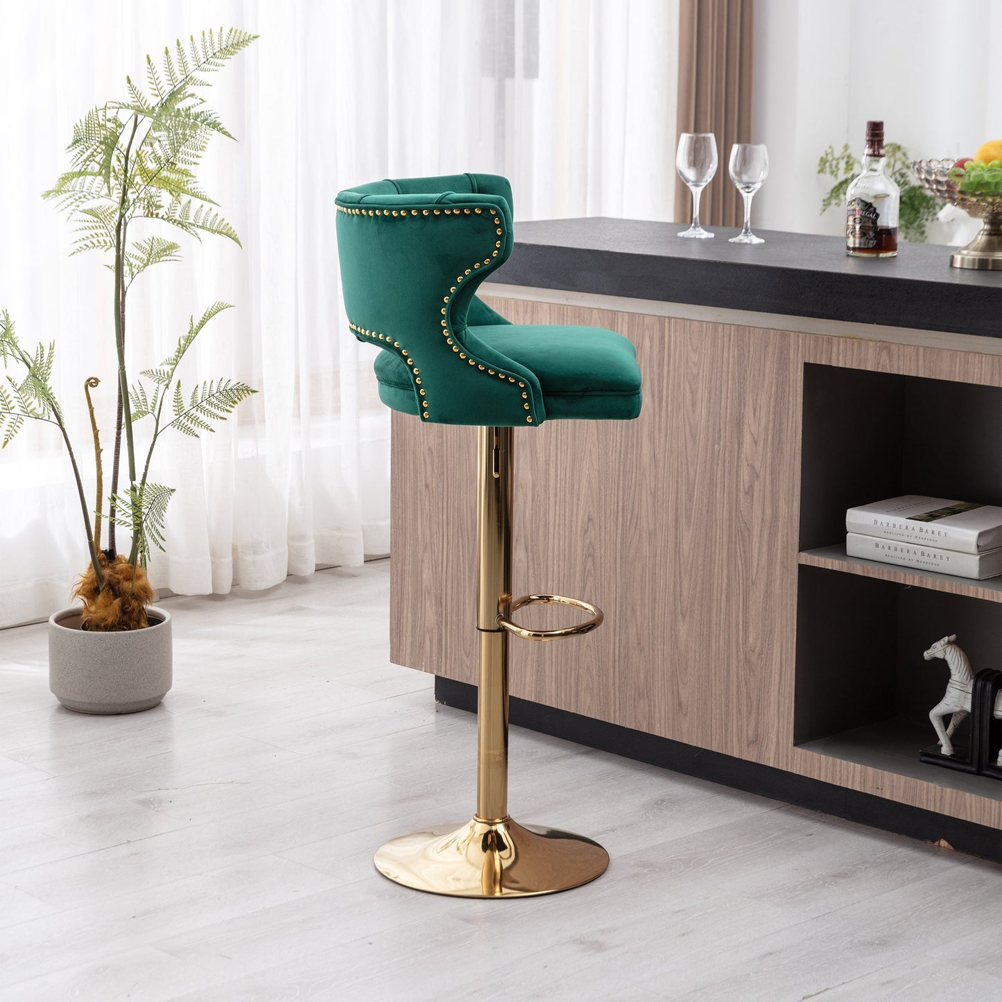 Set of 2 Modern Fashionable Velvet Bar Stools-8