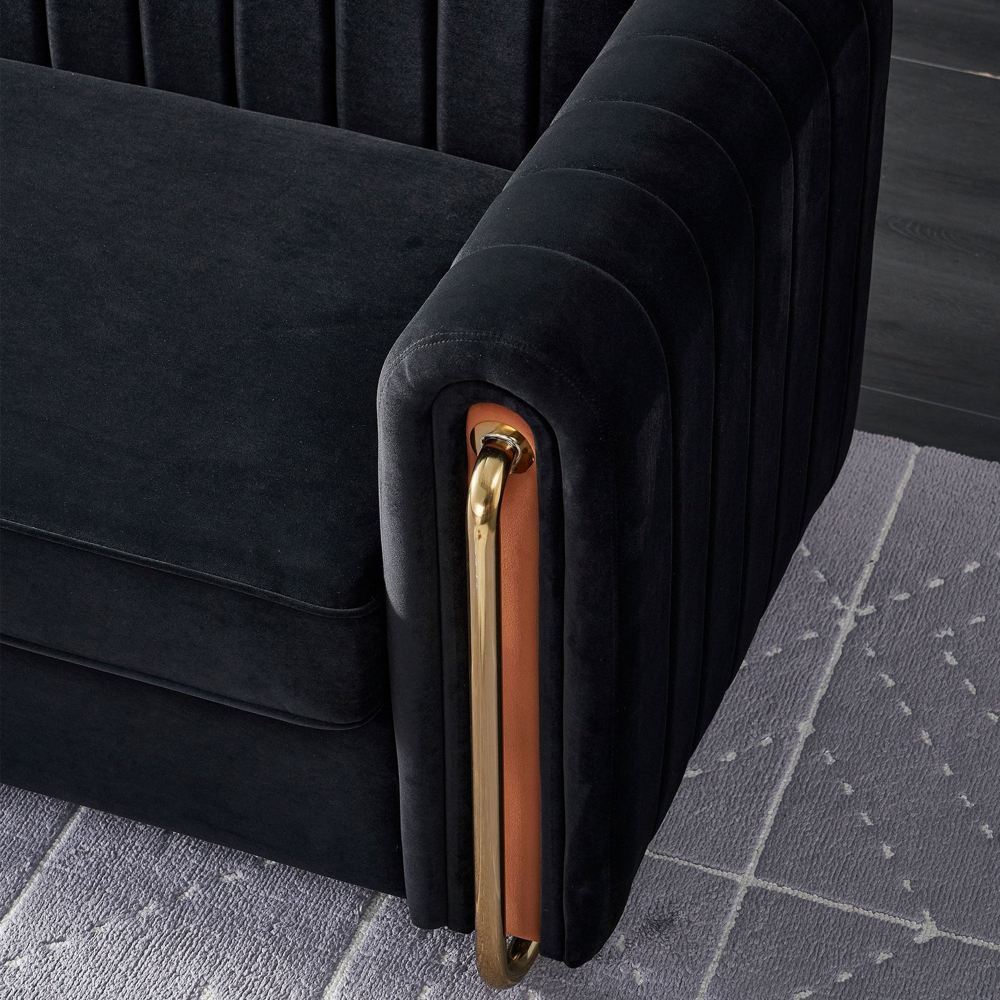 Modern Velvet Sofa in Black-6