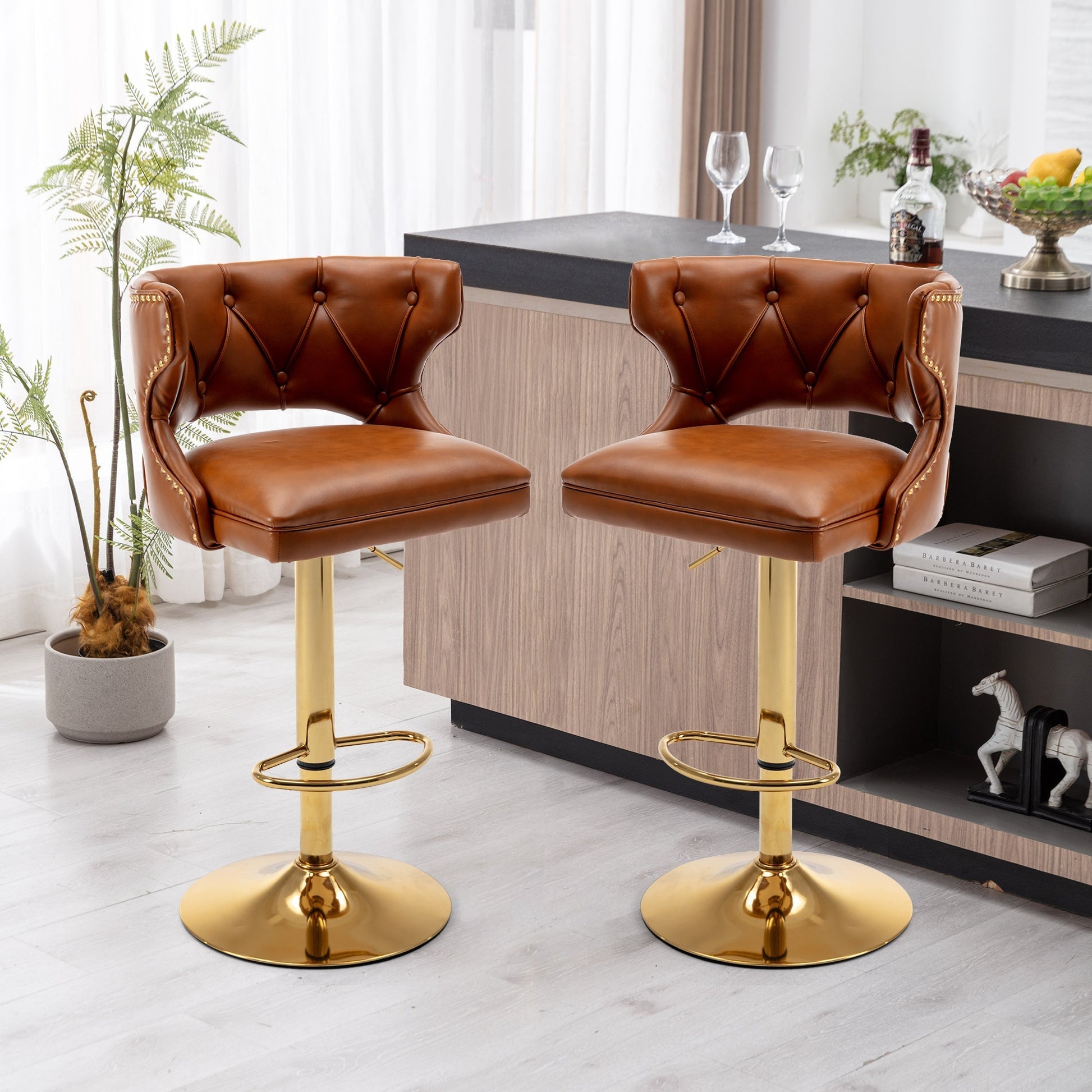 Set of 2 Modern Fashionable Velvet Bar Stools-1