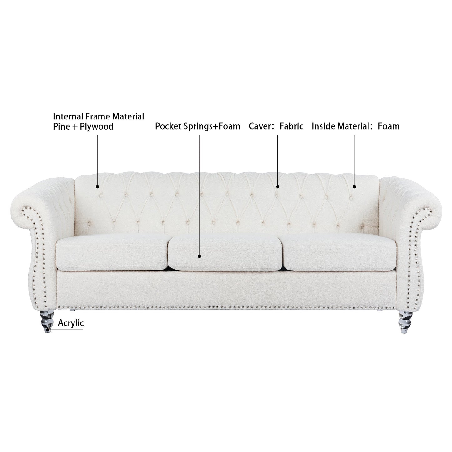 Rolled Arm Chesterfield 3 Seater Sofa-9