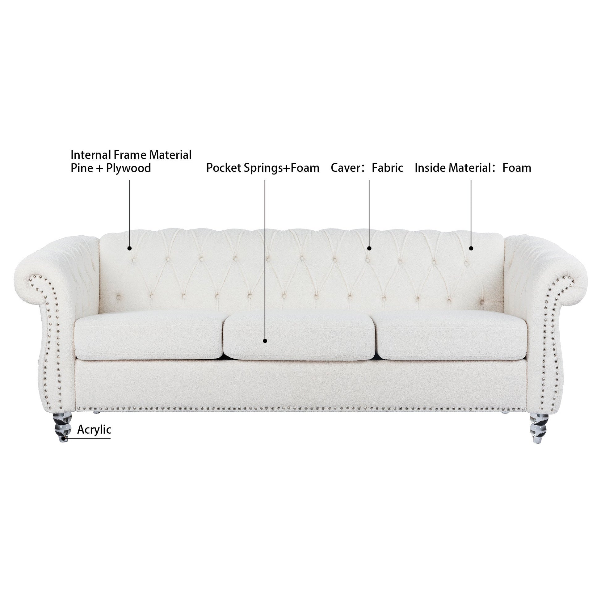 Rolled Arm Chesterfield 3 Seater Sofa-9