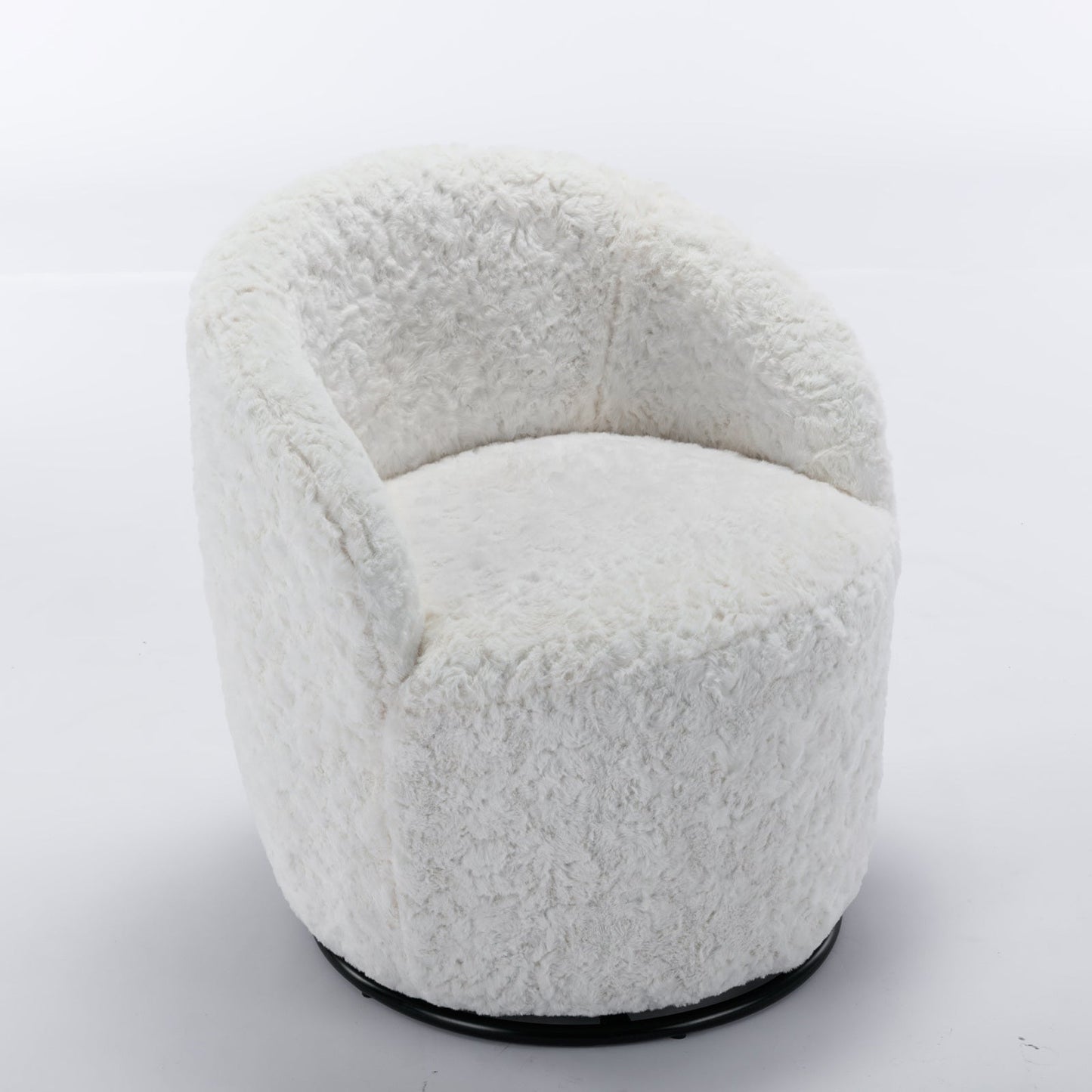 A&A Furniture,Artificial Rabbit Hair Fabric Swivel Accent Armchair Barrel Chair-3