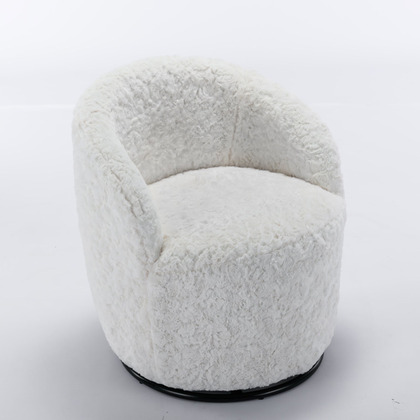 A&A Furniture,Artificial Rabbit Hair Fabric Swivel Accent Armchair Barrel Chair-3