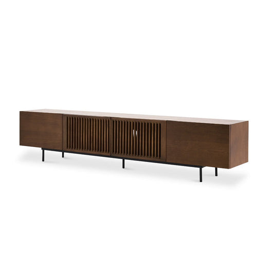 Black and Walnut Wood  Mid-Century TV Stand-0