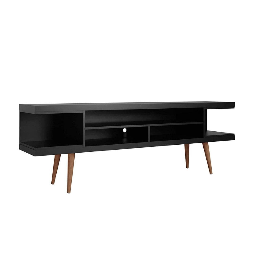 Manhattan Comfort Utopia 70" TV Stand with Splayed Wooden Legs Black-0