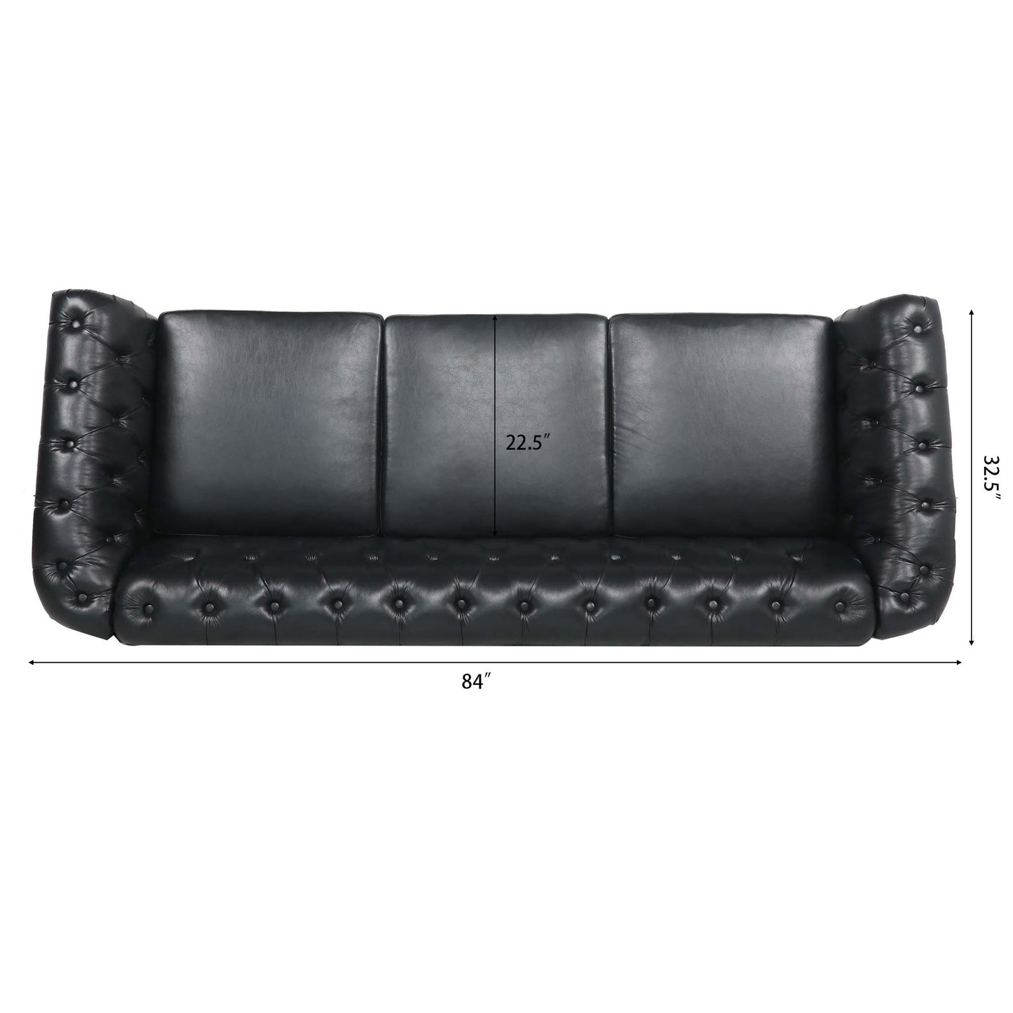 Black PU Rolled Arm Chesterfield Three Seater Sofa-9