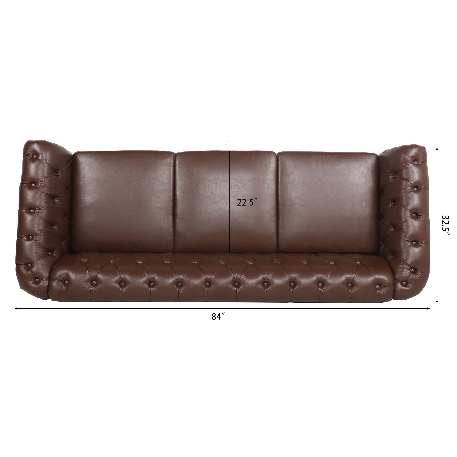 Dark Brown PU Rolled Arm Chesterfield 3 Seater Sofa-12