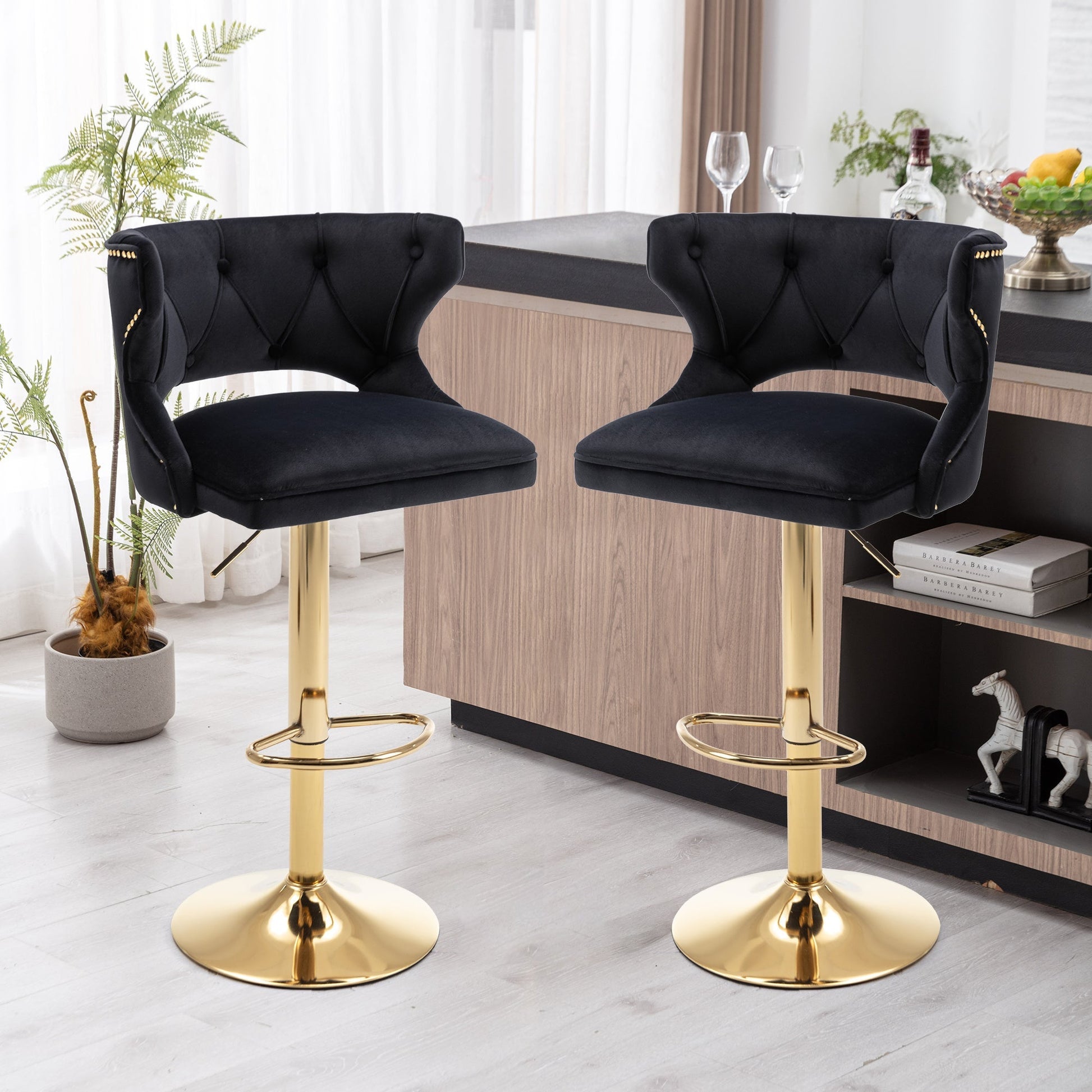 Set of 2 Modern Fashionable Velvet Bar Stools-1