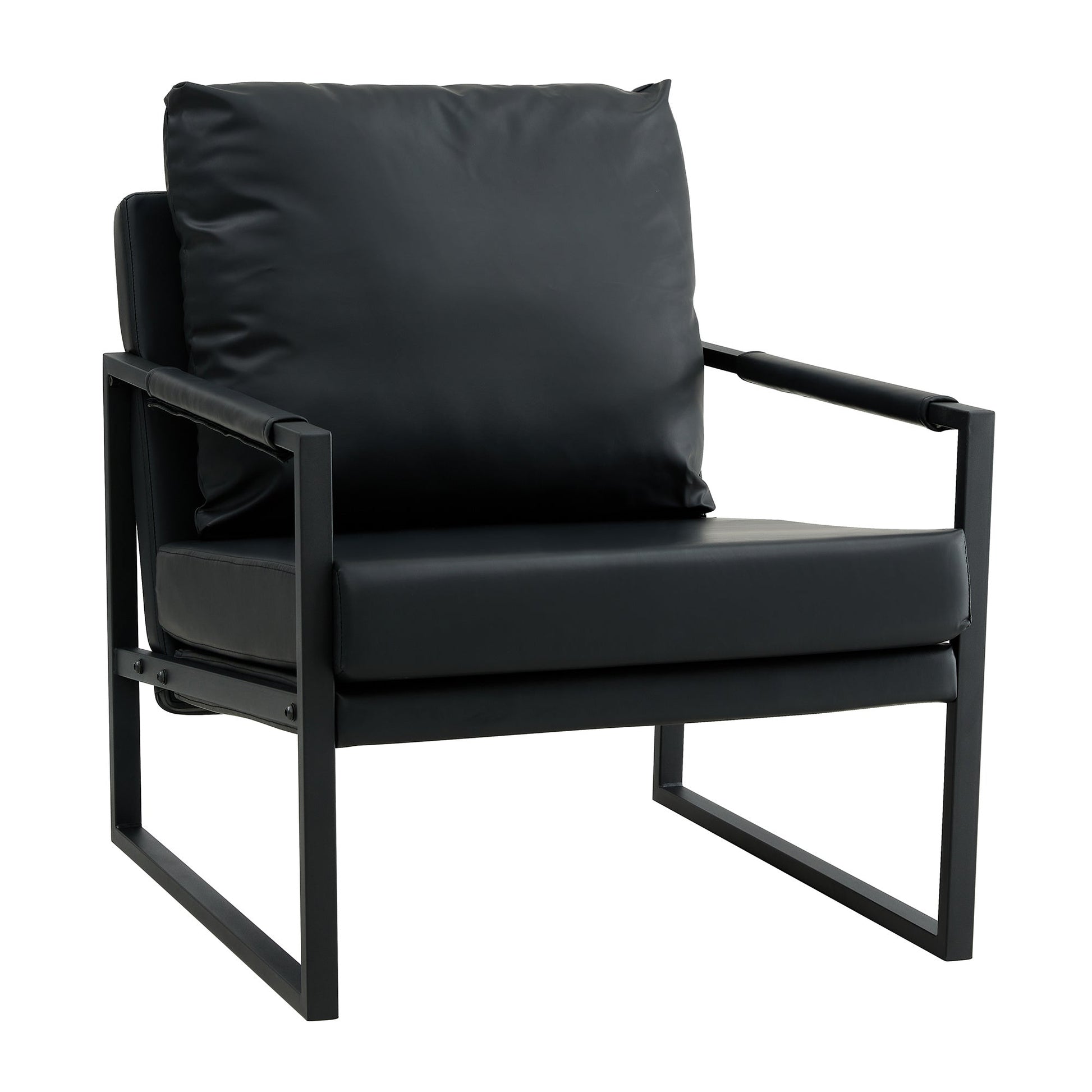 PU Leather Accent Mid Century Arm Chair-0