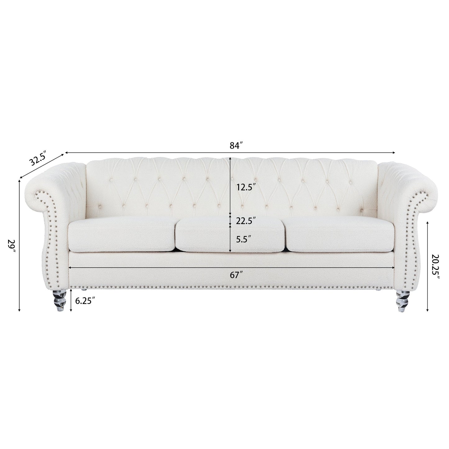 Rolled Arm Chesterfield 3 Seater Sofa-10