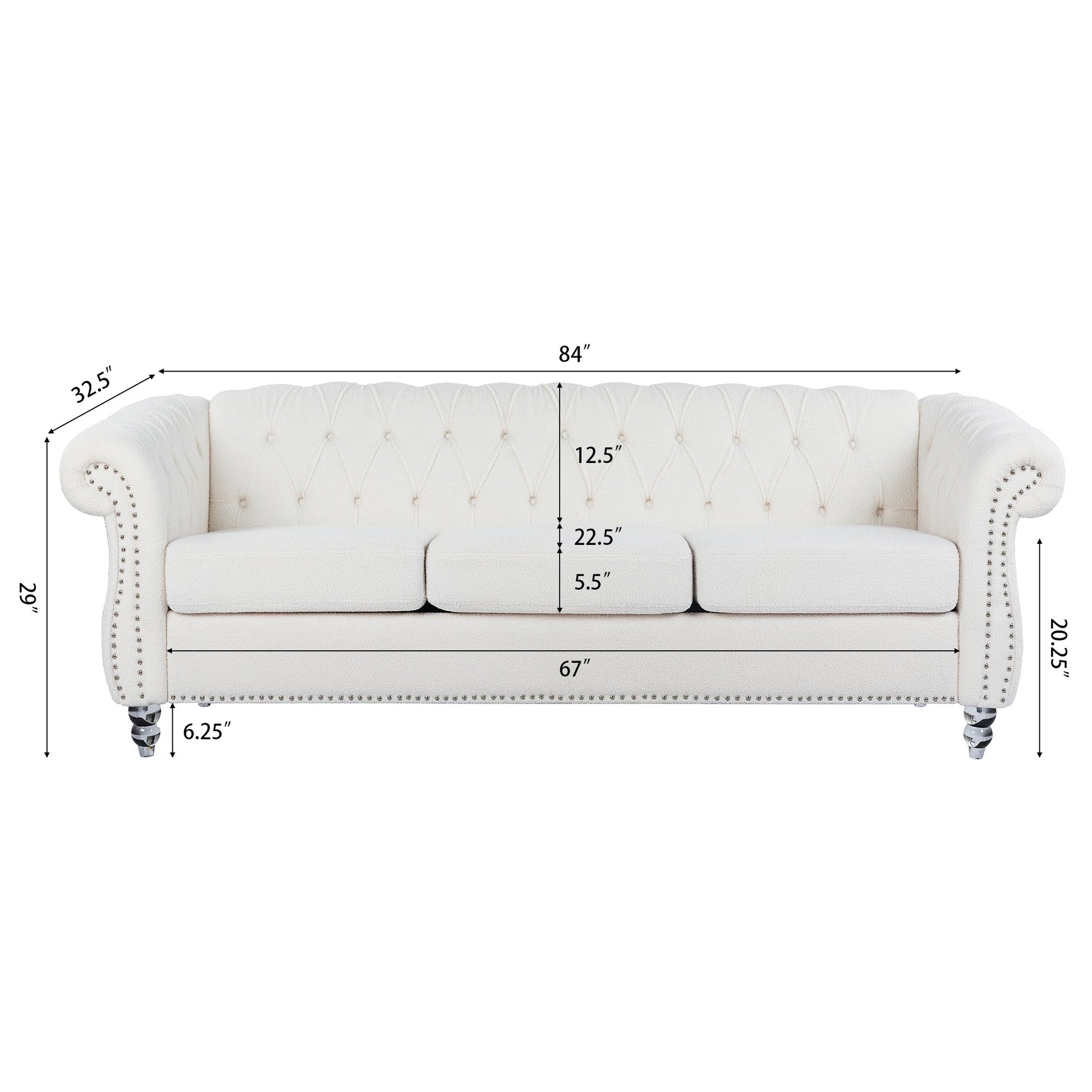 Rolled Arm Chesterfield 3 Seater Sofa-10