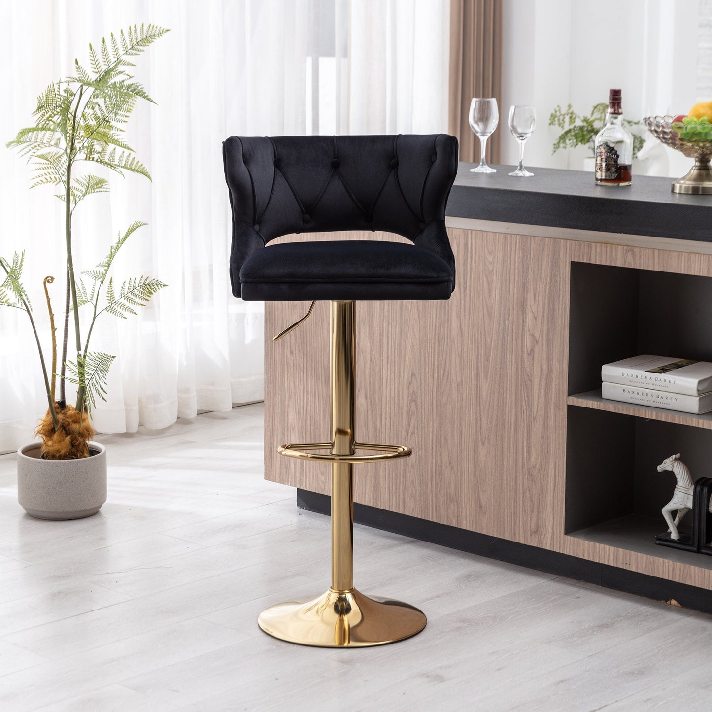 Set of 2 Modern Fashionable Velvet Bar Stools-7