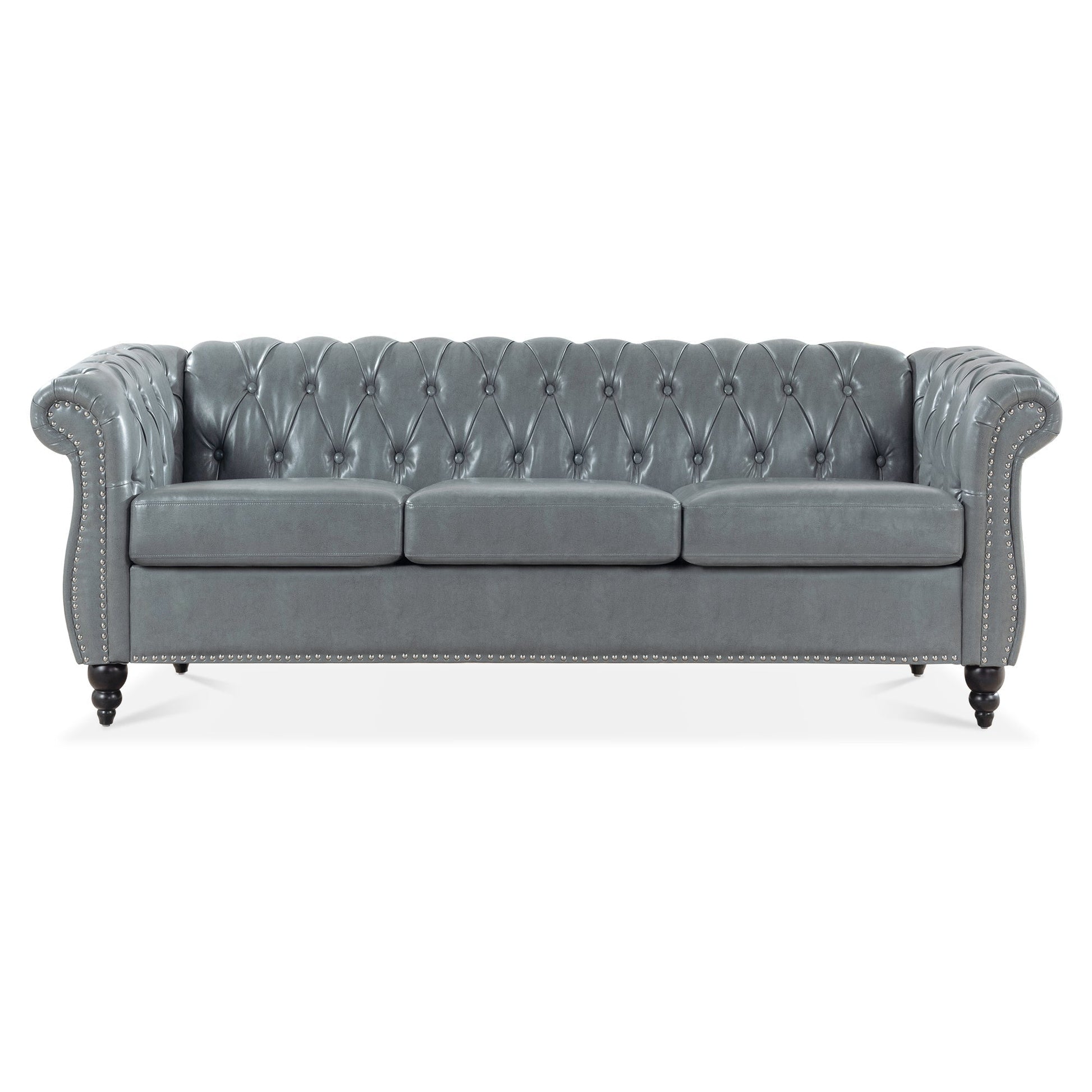 Rolled Arm Chesterfield 3 Seater Sofa-5