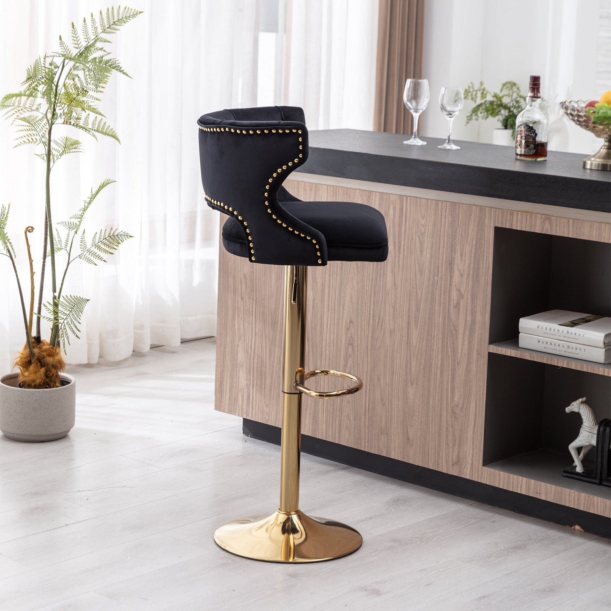 Set of 2 Modern Fashionable Velvet Bar Stools-8