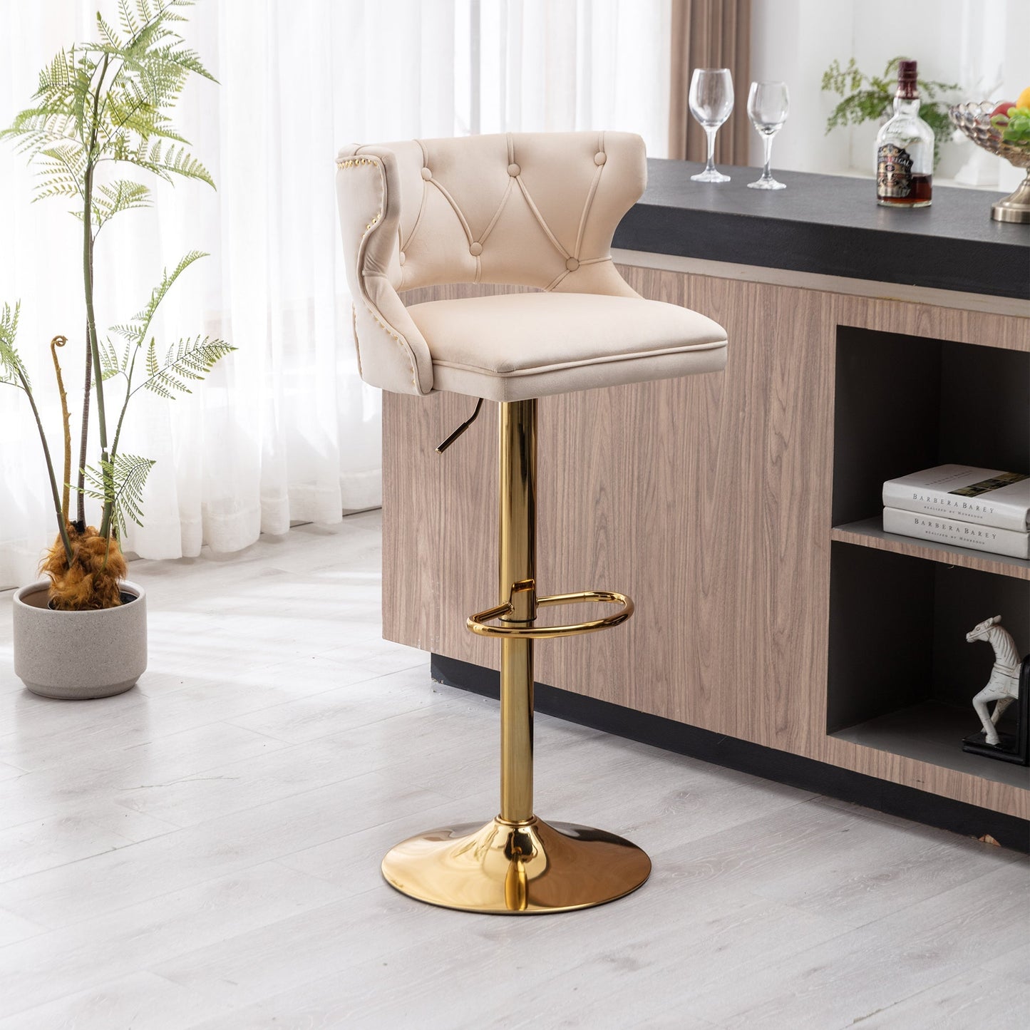 Set of 2 Modern Fashionable Velvet Bar Stools-7