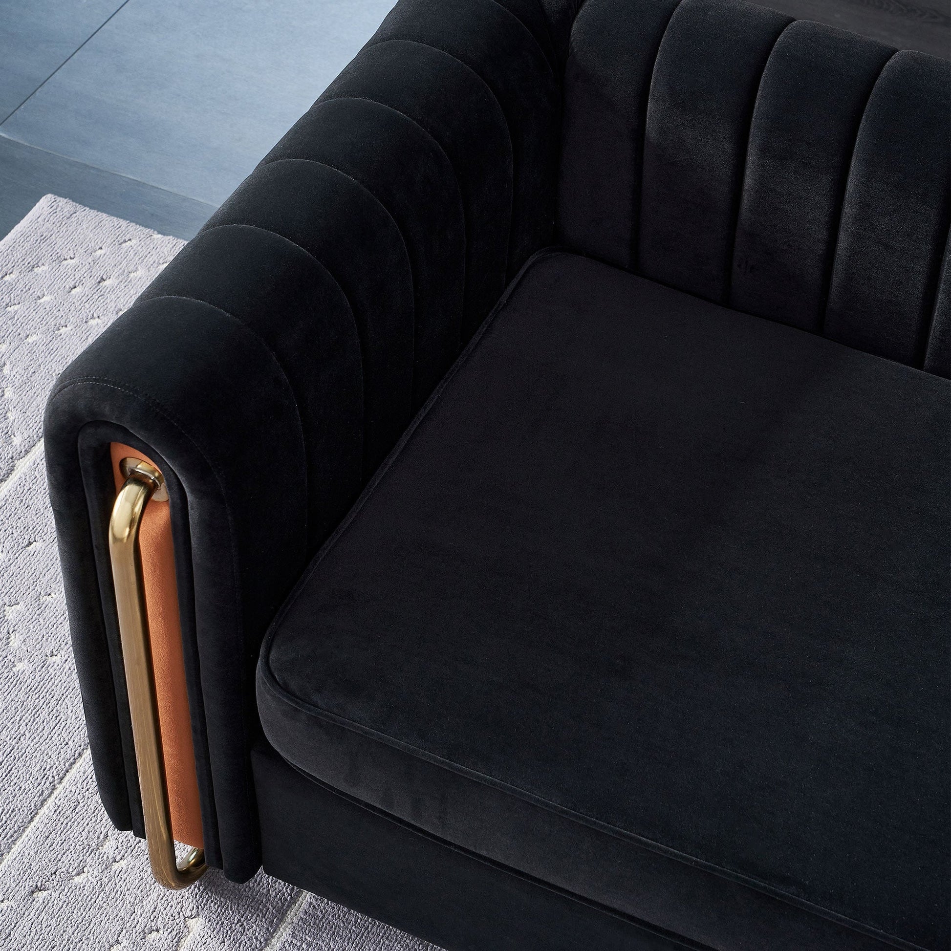 Modern Velvet Sofa in Black-3