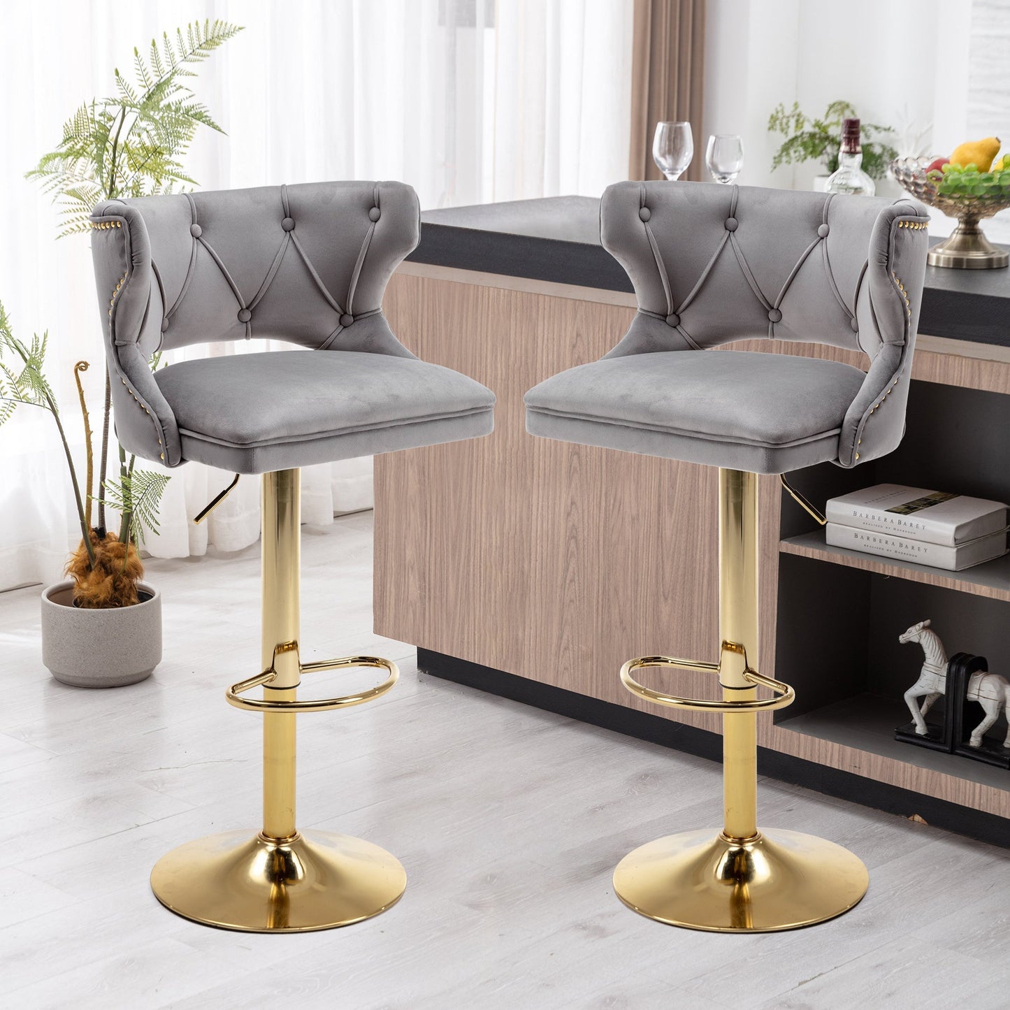 Set of 2 Modern Fashionable Velvet Bar Stools-1