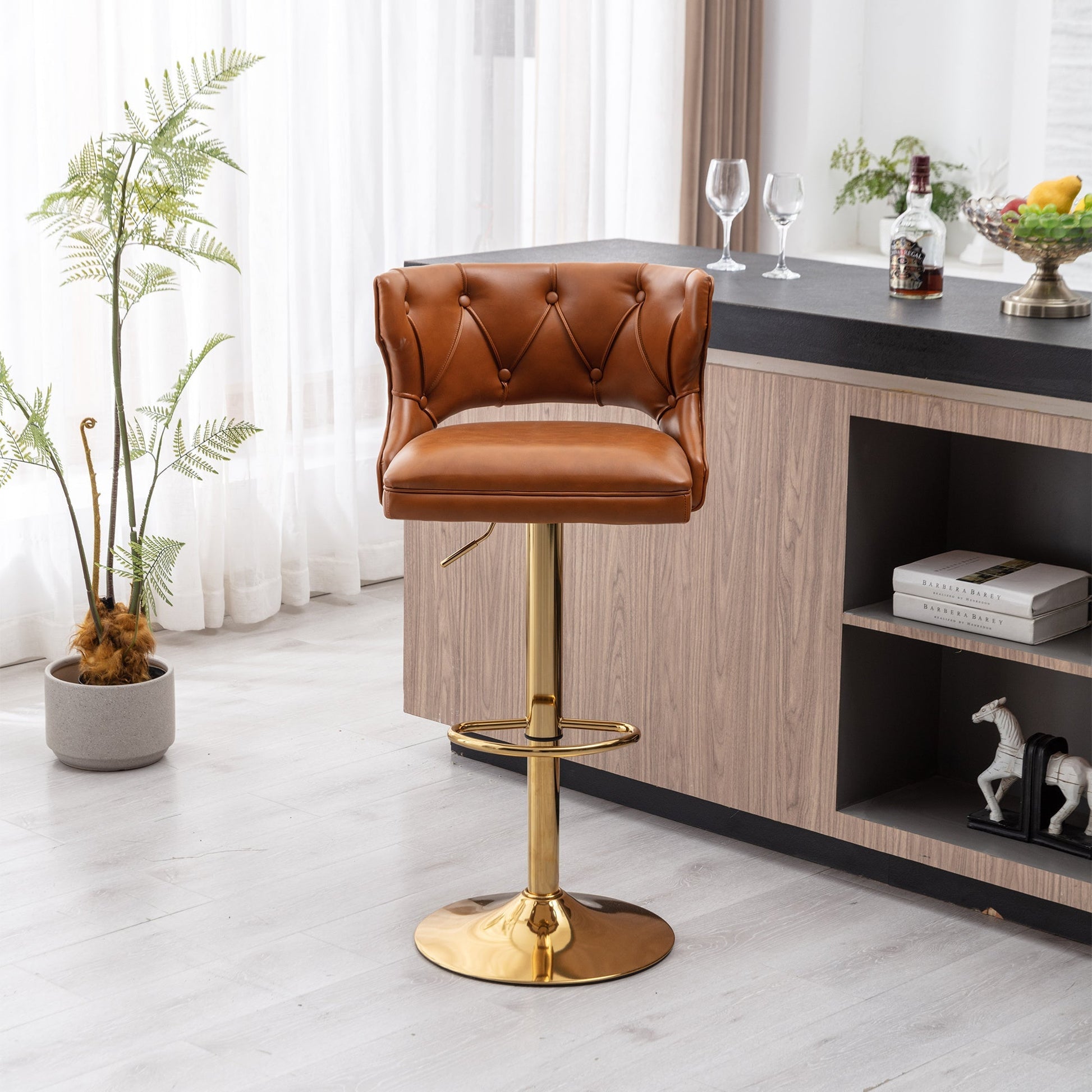 Set of 2 Modern Fashionable Velvet Bar Stools-4