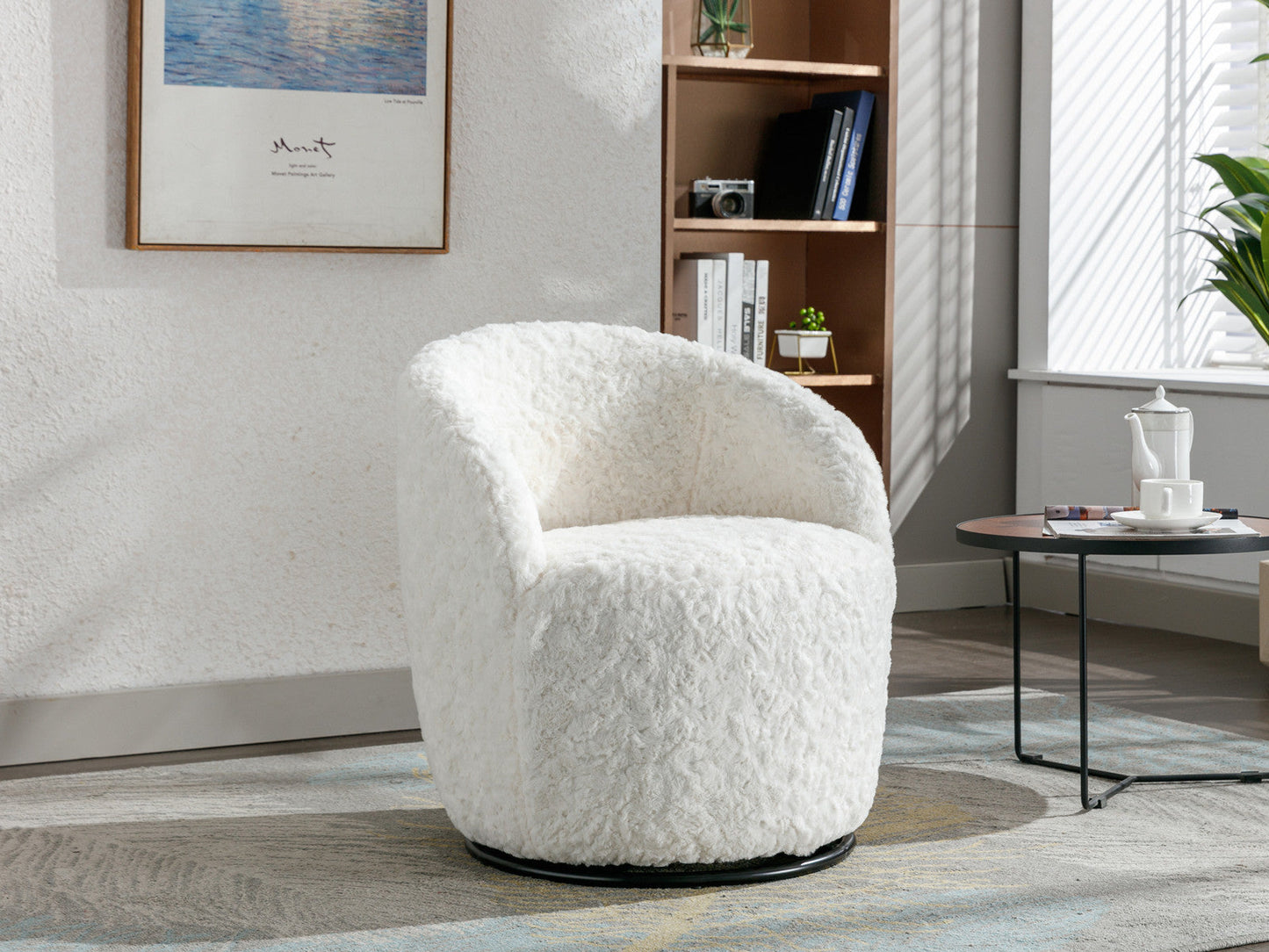 A&A Furniture,Artificial Rabbit Hair Fabric Swivel Accent Armchair Barrel Chair-15