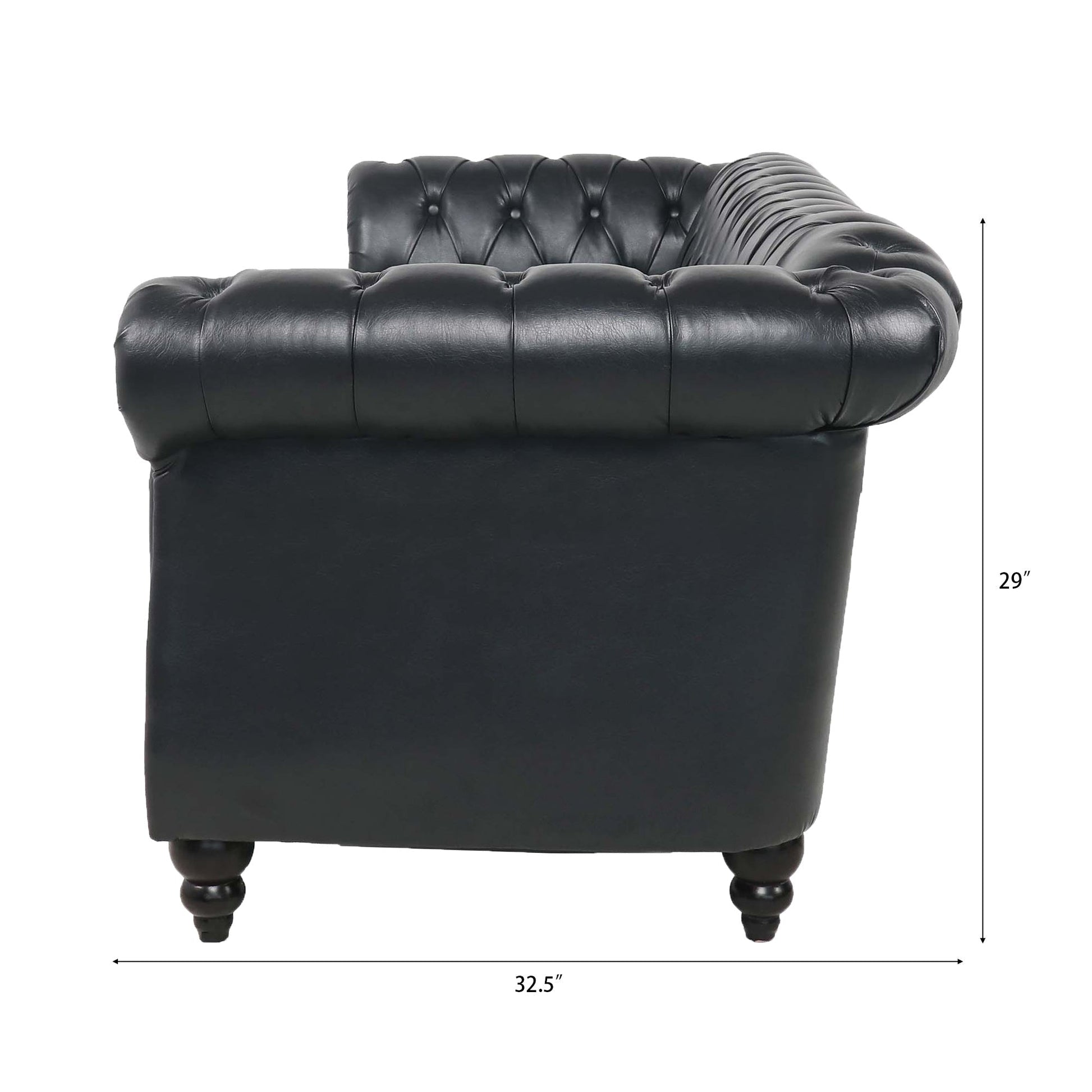 Black PU Rolled Arm Chesterfield Three Seater Sofa-10