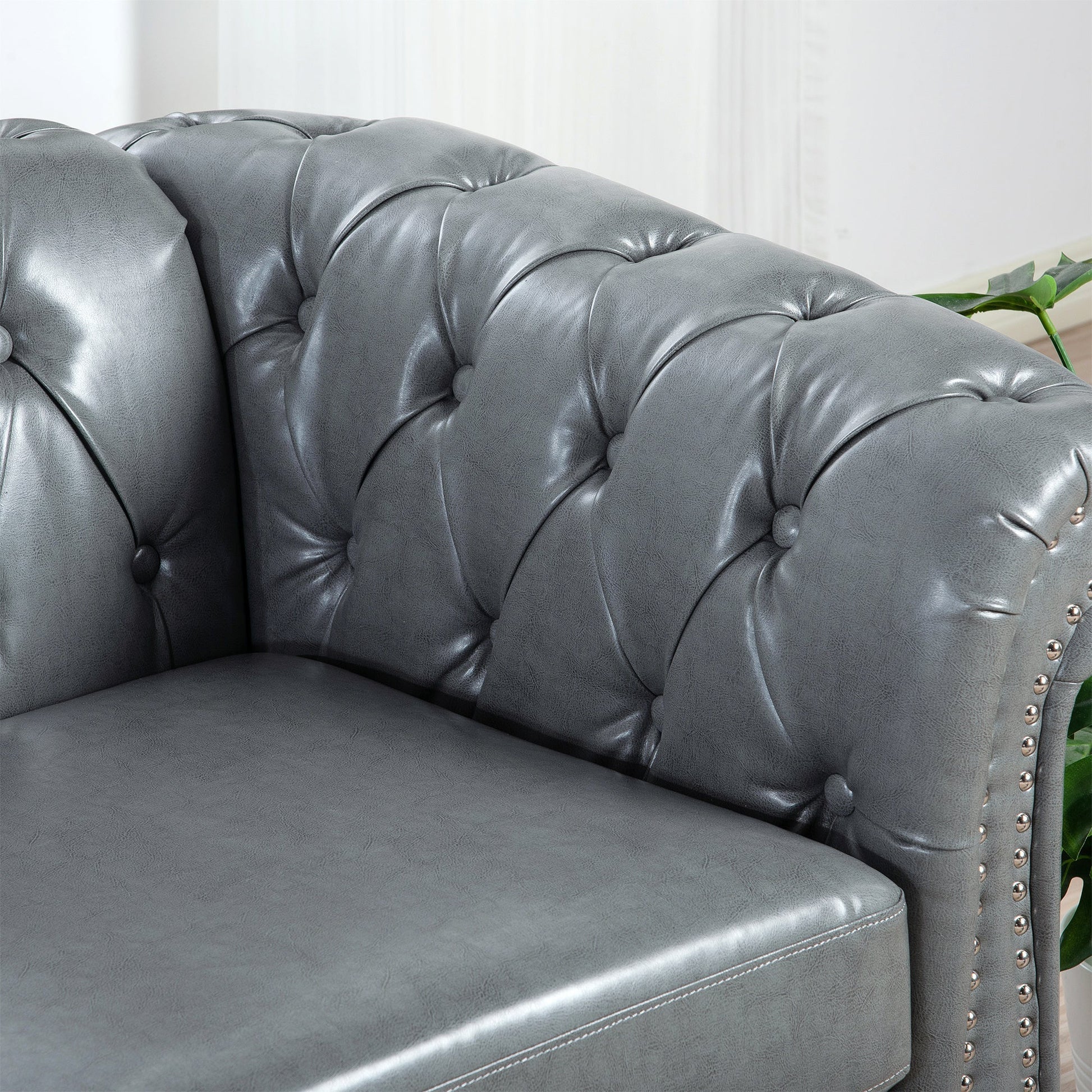 Rolled Arm Chesterfield 3 Seater Sofa-2