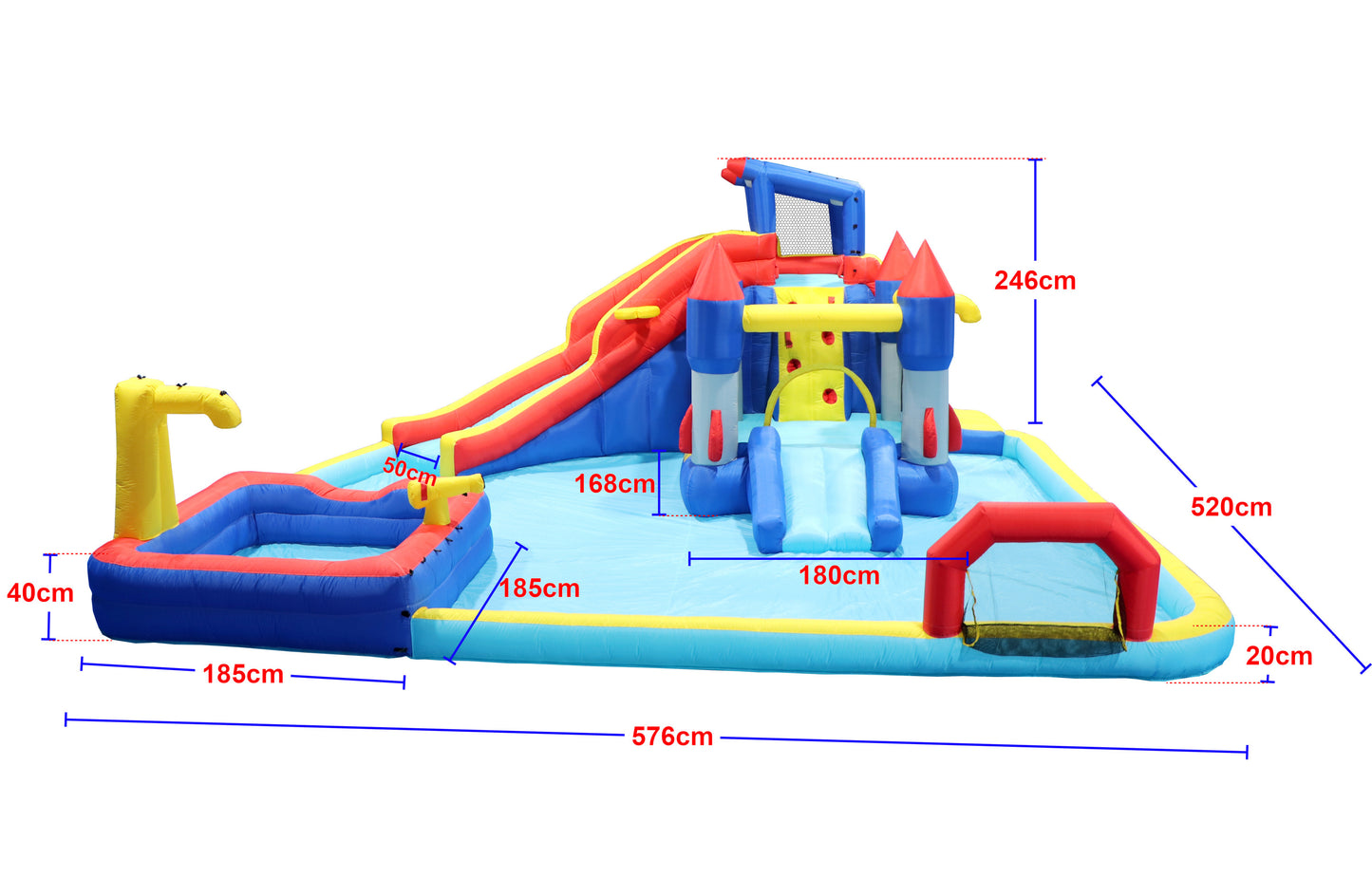 10 in1 Inflatable slide water park  bouncing house garden with splash pool & water gun & basketball & climbing wall & dual pools & soccer