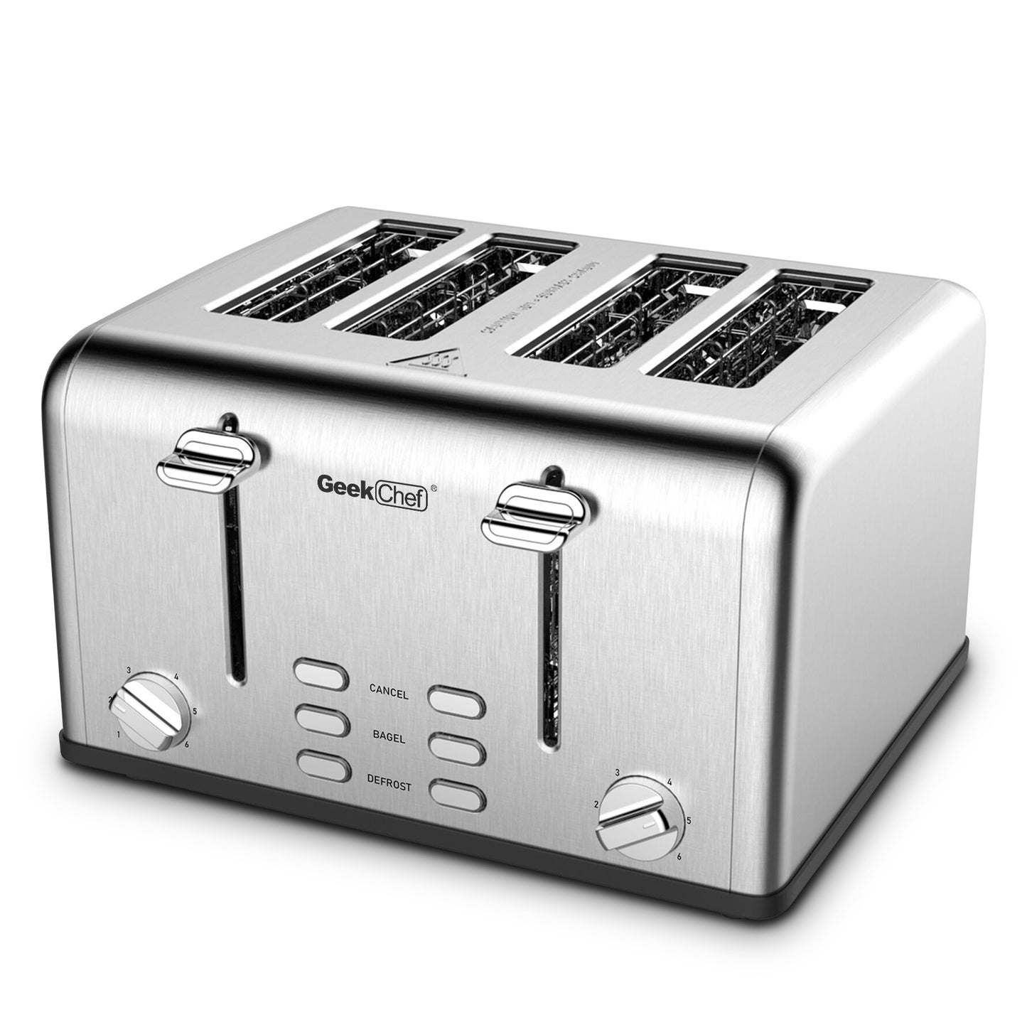 Toaster 4 Slice, Geek Chef Stainless Steel Extra-Wide Slot Toaster with Dual Control Panels of Bagel/Defrost/Cancel Function, 6 Toasting Bread Shade Settings, Removable Crumb Trays Ban on Amazon