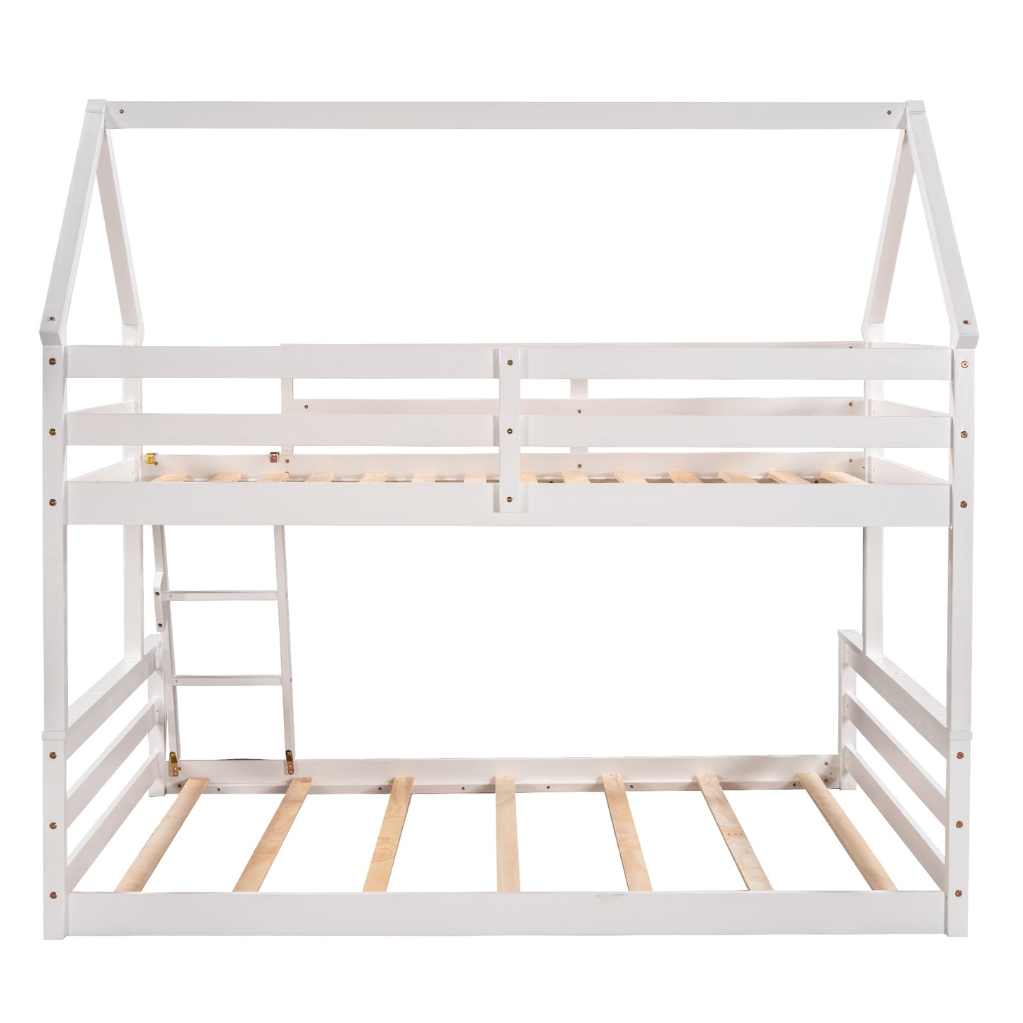 Twin over Full House Bunk Bed with Built-in Ladder,White