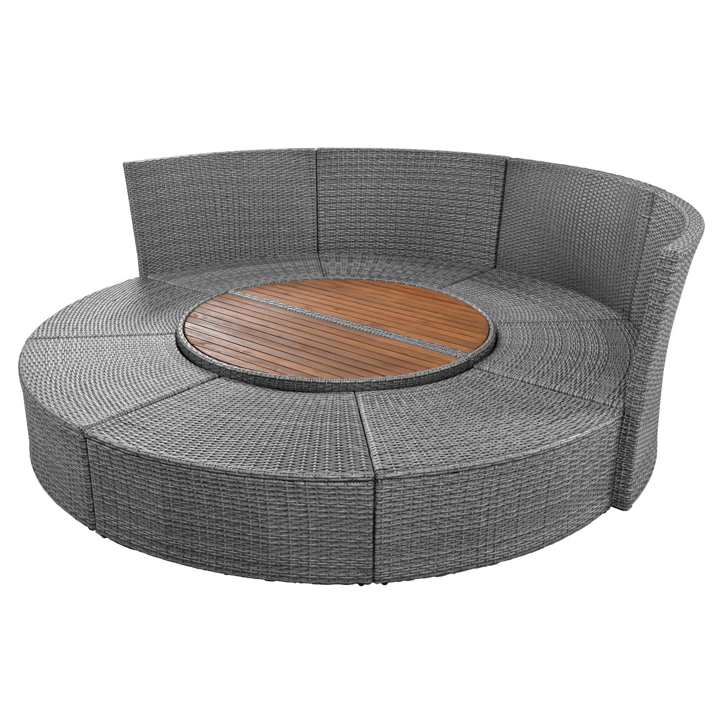 TOPMAX Patio 5-Piece Round Rattan Sectional Sofa Set All-Weather PE Wicker Sunbed Daybed with Round Liftable Table and Washable Cushions for Outdoor Backyard Poolside, Beige