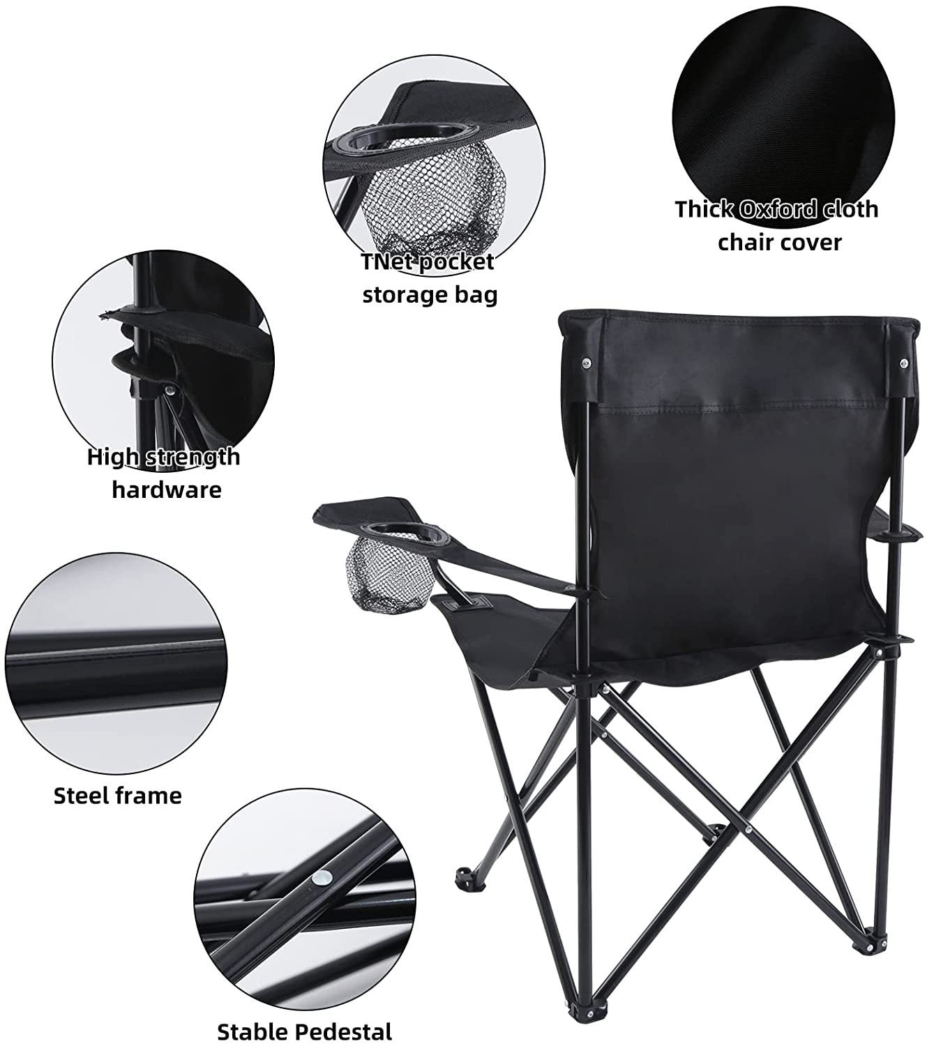 YSSOA Portable Folding Black Camping Chair, Large