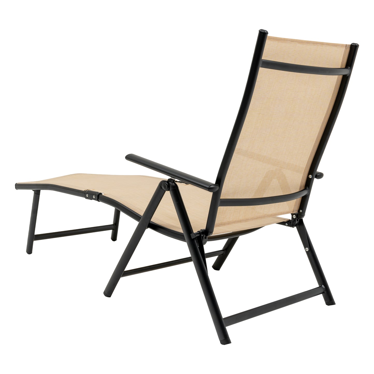 Textilene Outdoor Lounge Chaise Folding Reclining Chair with Adjustable Back 1 piece(Beige)