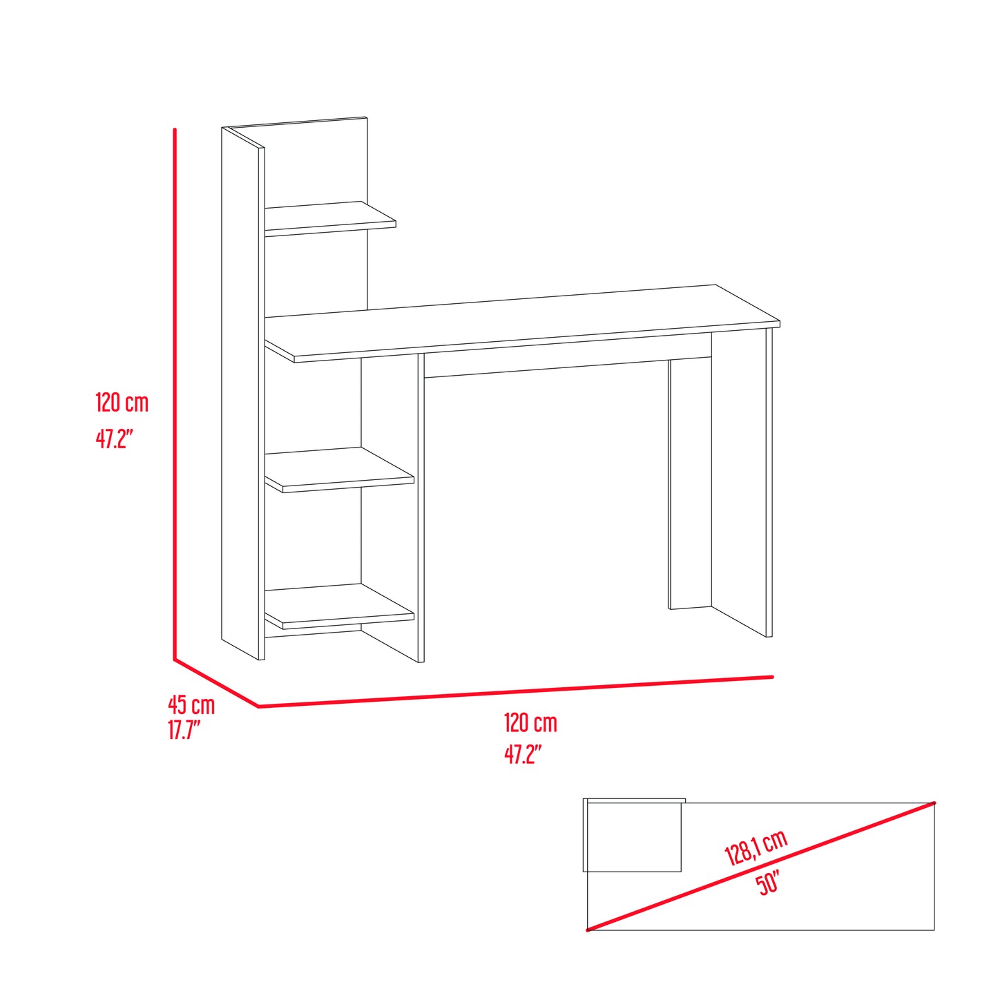 Tecoa Writing Desk, Four Shelves