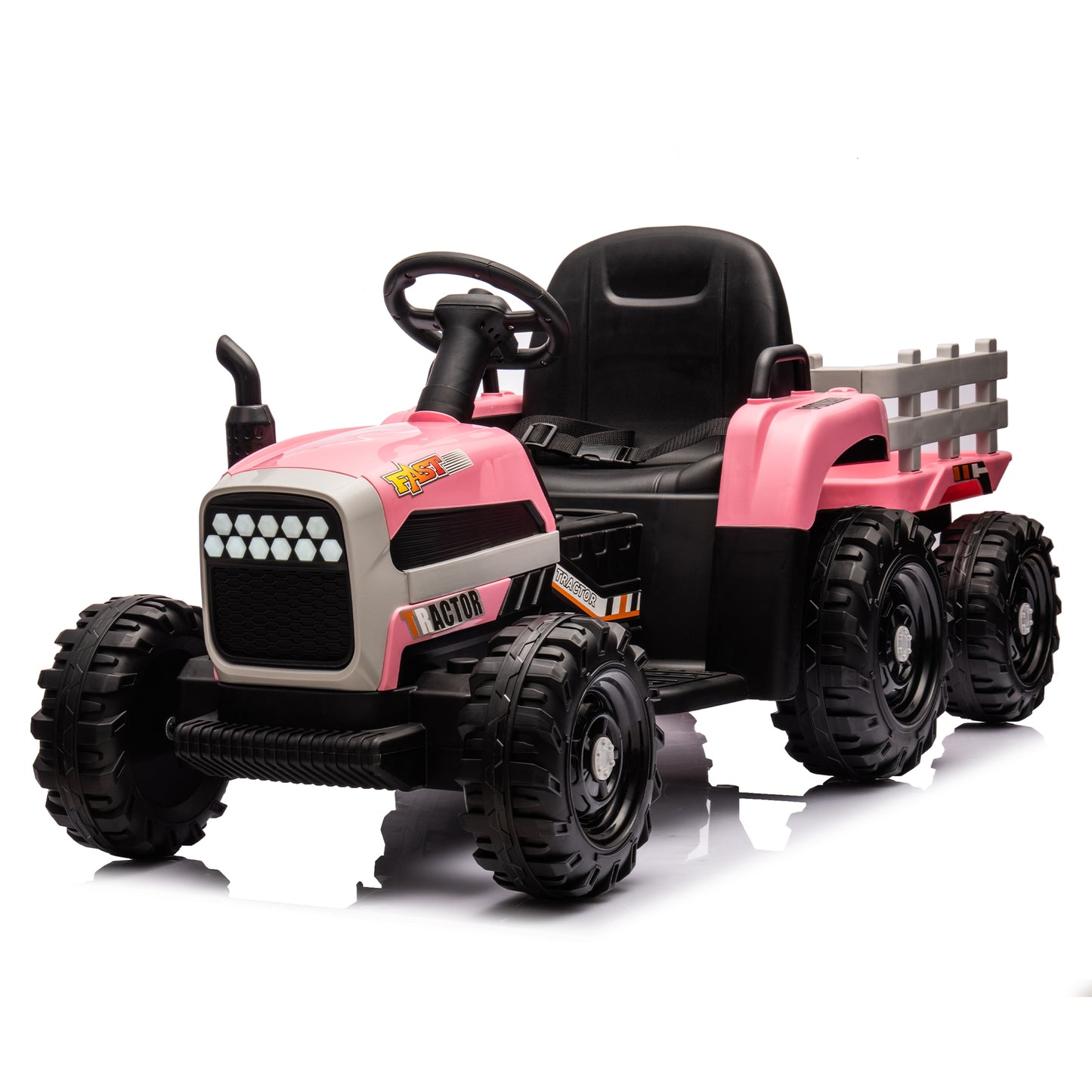 Ride on Tractor with Trailer,24V Battery Powered Electric Tractor Toy, 200w*2motor 1.86-4.97MPH/Remote Control,electric car for kids,Three speed adjustable,USB,MP3 ,Bluetooth,LED light, safety belt