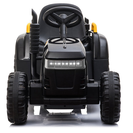 12V Kids Ride On Tractor with Trailer, Battery Powered Electric Car w/ Music, USB, Music, LED Lights, Vehicle Toy for 3 to 6 Ages, Black