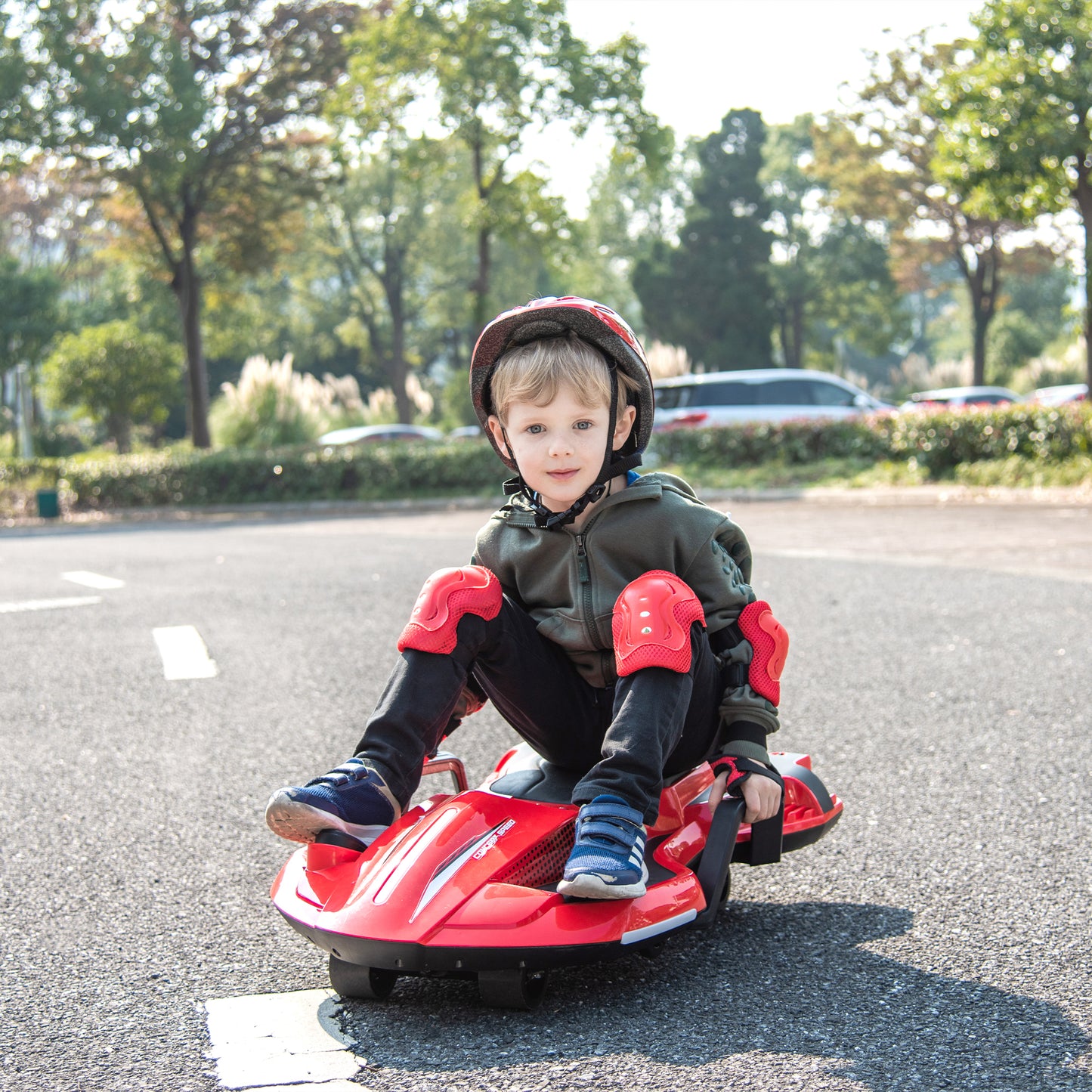 24V Kids Ride On Electric scooter w/ helmet knee pads,24v ride on toy for kids,Spray function,200w motor,5.59-6.84MPH,Gravity Steering,Bluetooth,Use for 1-2 hours,Exercise your child age 6+.