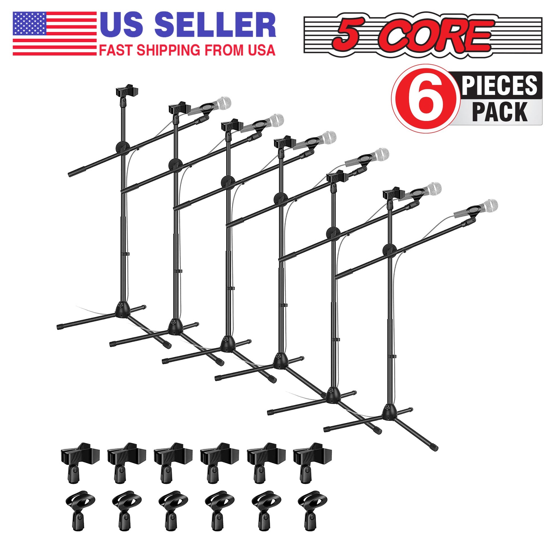 5 Core Tripod Mic Stand 6Pcs 59" Adjustable Microphone Stands Holder Floor w Boom Arm-7